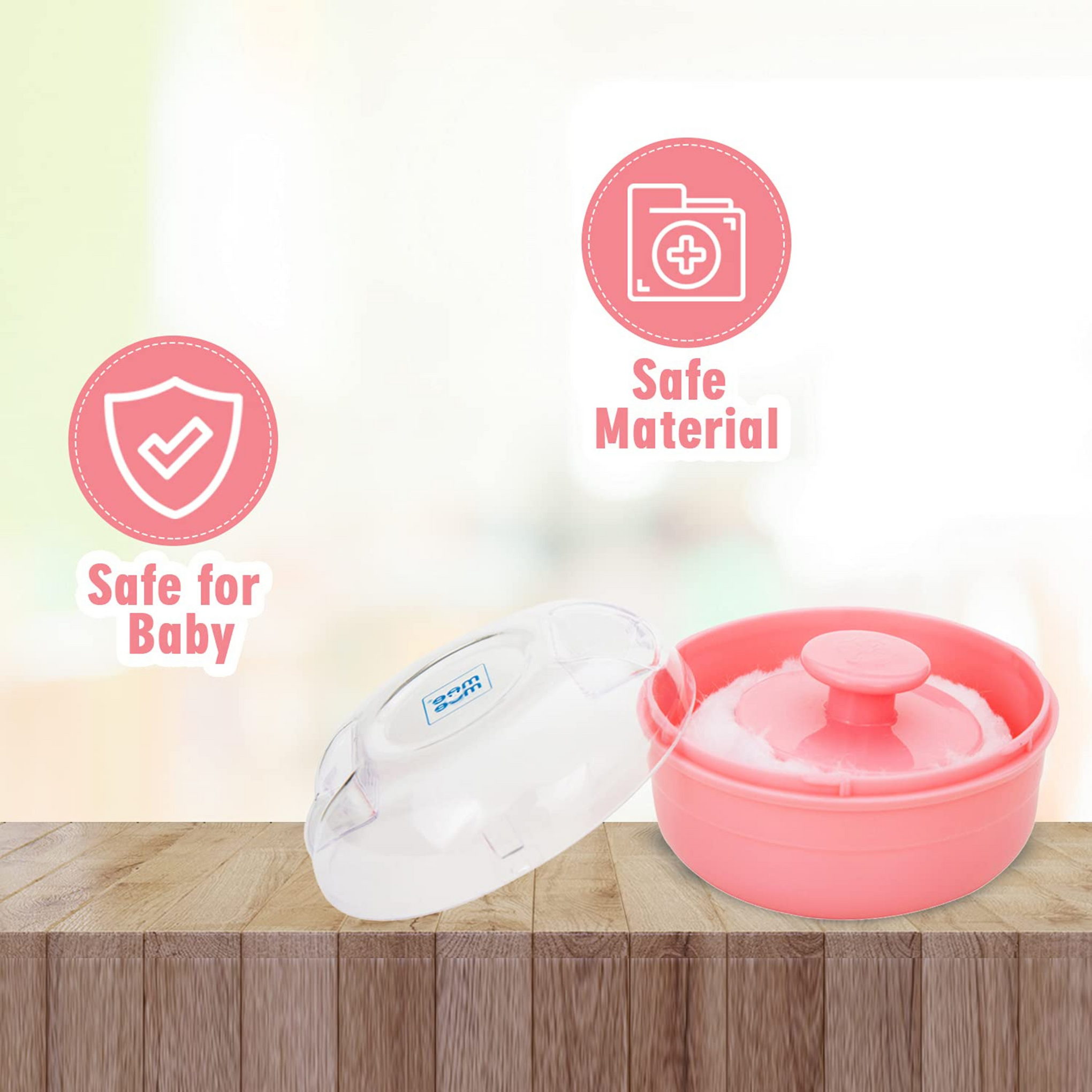 Mee Mee Soft Feel Powder Puff with Box Holder Container for New Born and Kids | Gentle Touch for Your Little One's Skin | BPA-Free | Talcum Powder Container | Portable Baby Grooming Puff Case