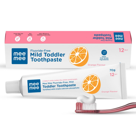 Mee Mee Fluoride-Free Toothpaste Fortified with Triple Calcium Phosphate, Orange Flavor, Cavity Protection 3+ years (70 gram)