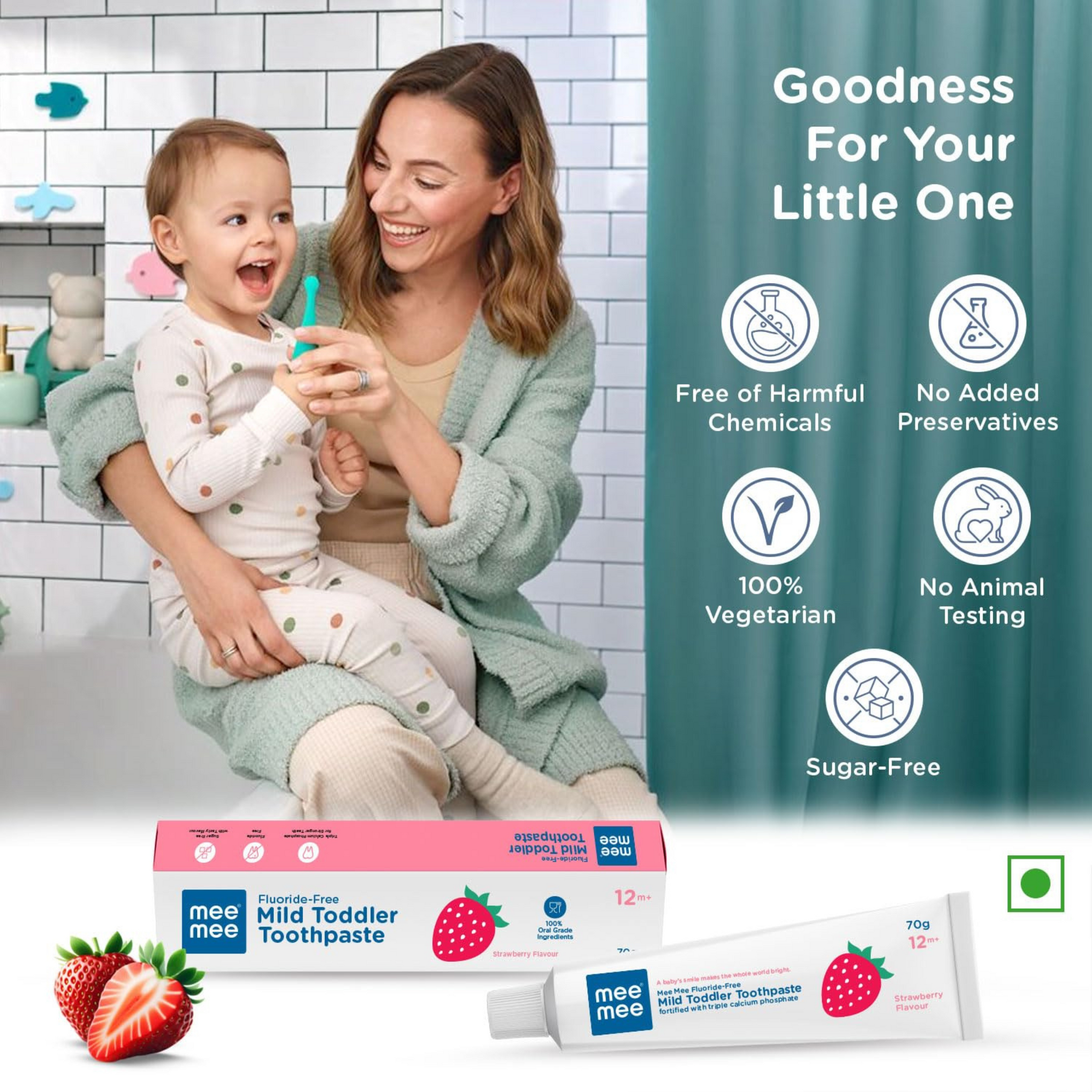 Mee Mee Baby Toothpaste Fluoride Free 70 Gram | Strawberry Flavour Toothpaste For Babies & Toddlers of 1 to 5 Years For cavity Protection, Oral Care (Pack of 1)