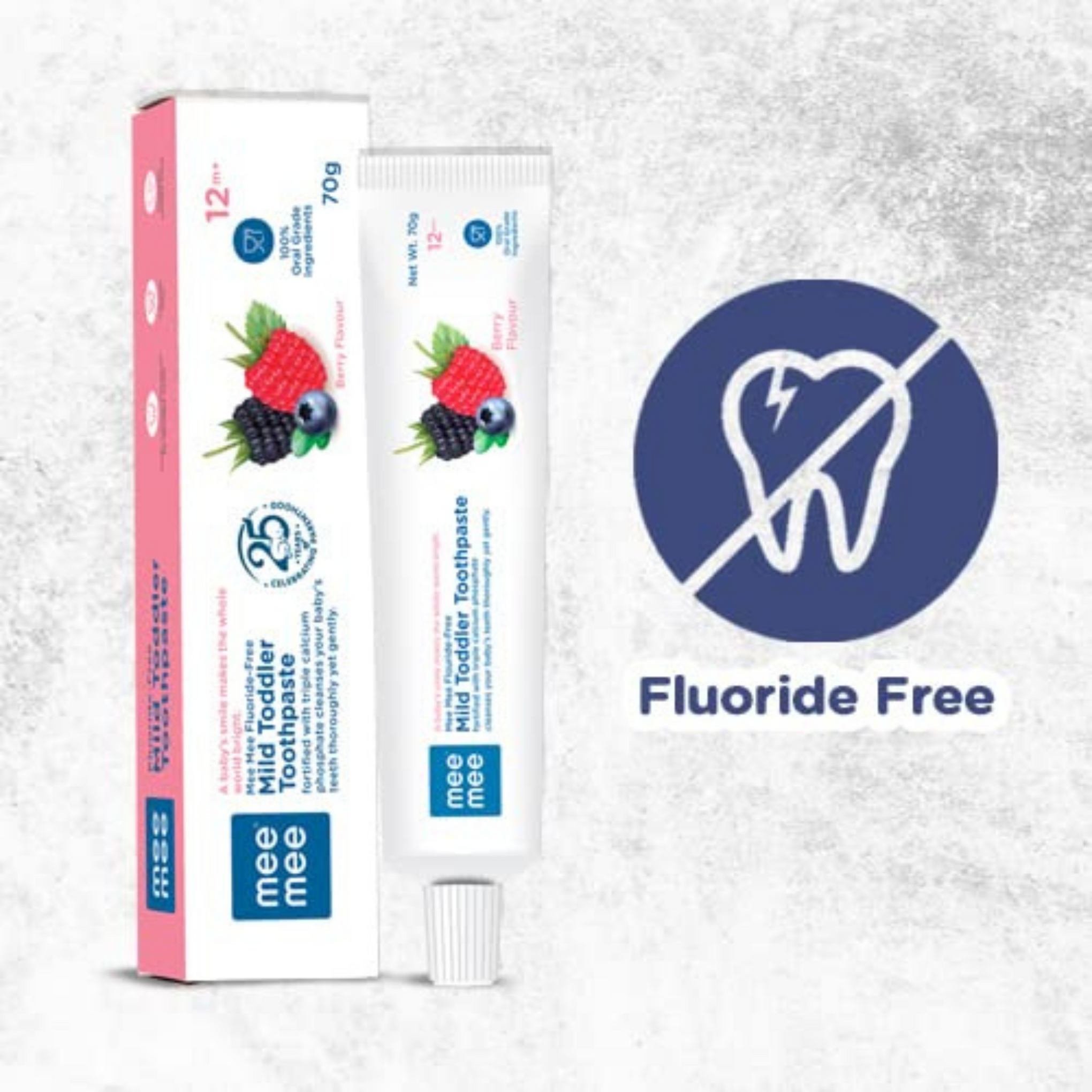 Mee Mee Fluoride-Free Baby Toothpaste for Kids Fortified with Triple Calcium Phosphate, Cavity Protection, Oral Care, Best for Baby 1 year +, 70 gram (Berry, Pack of 1)