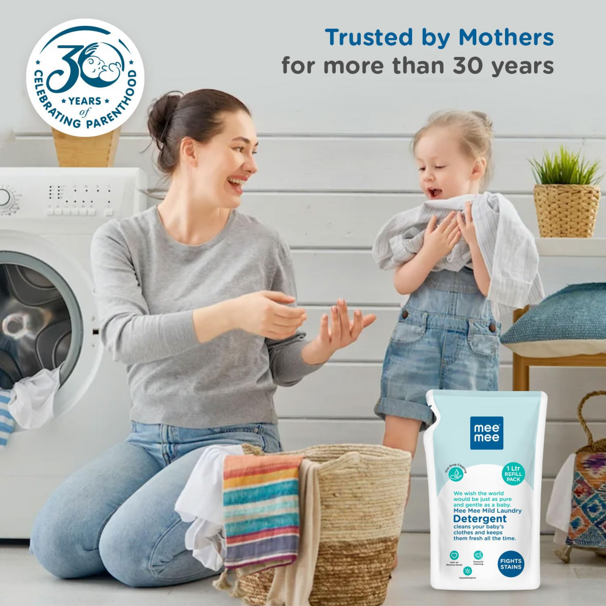 Mee Mee Baby Liquid Detergent 1.2 L | Ph balanced, Free from Harsh Chemicals, Safe for mother's hands & baby's skin | Anti-Bacterial, Removes Stains & Odor with One Drop, Hypoallergenic