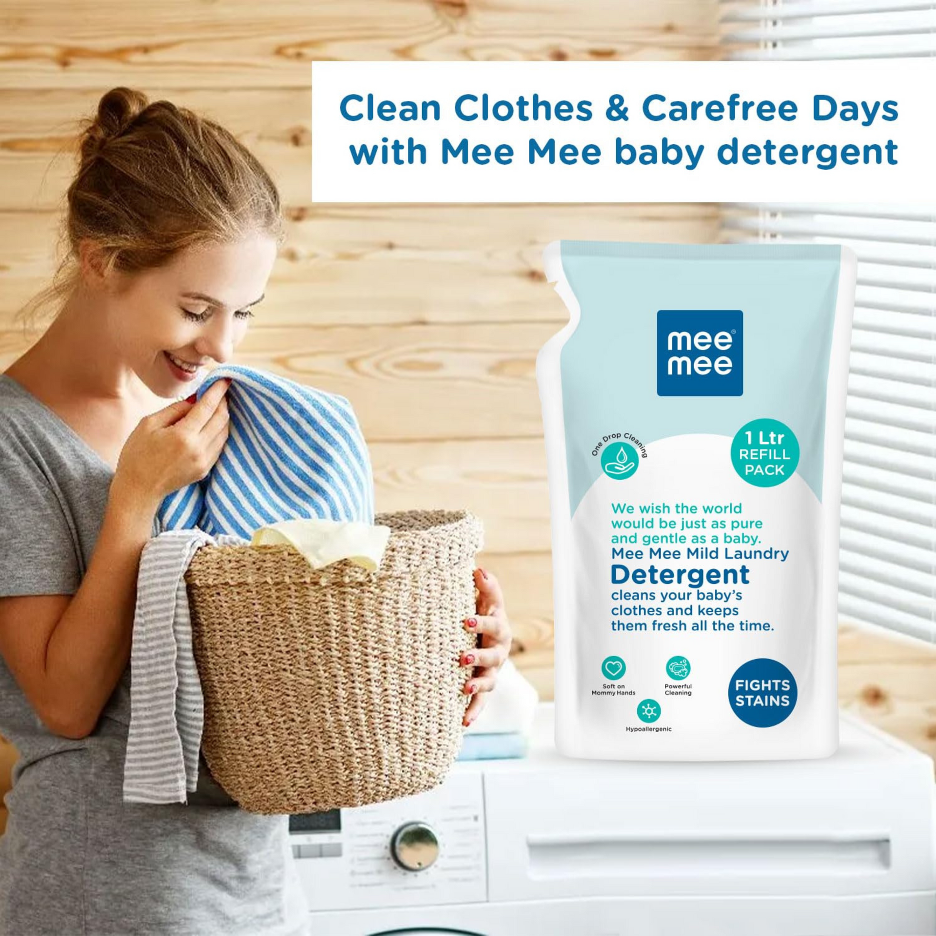 Mee Mee Baby Liquid Detergent 1.2 L | Ph balanced, Free from Harsh Chemicals, Safe for mother's hands & baby's skin | Anti-Bacterial, Removes Stains & Odor with One Drop, Hypoallergenic