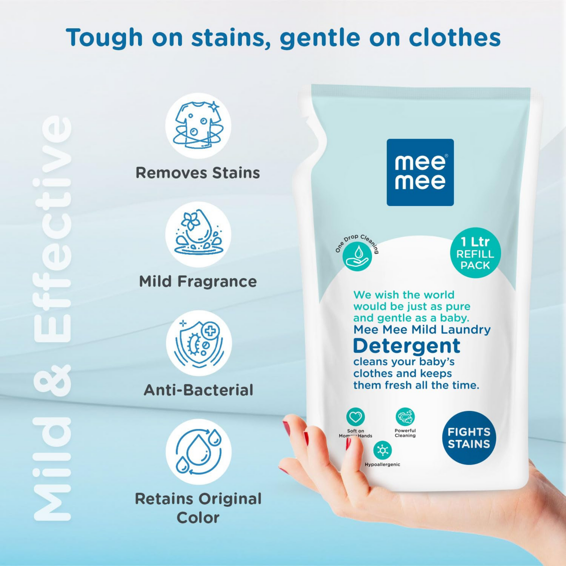 Mee Mee Baby Liquid Detergent 1.2 L | Ph balanced, Free from Harsh Chemicals, Safe for mother's hands & baby's skin | Anti-Bacterial, Removes Stains & Odor with One Drop, Hypoallergenic