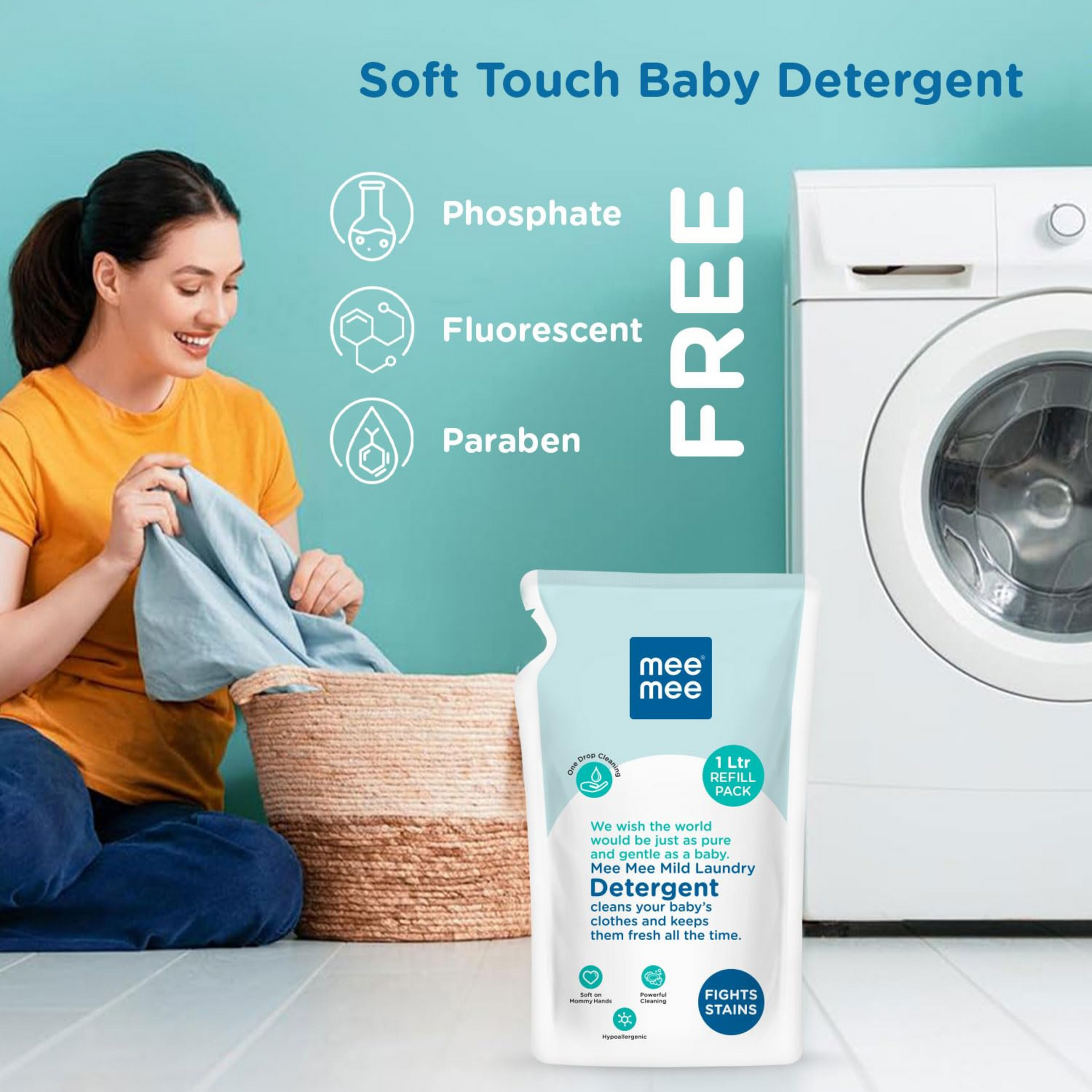 Mee Mee Baby Liquid Detergent 1.2 L | Ph balanced, Free from Harsh Chemicals, Safe for mother's hands & baby's skin | Anti-Bacterial, Removes Stains & Odor with One Drop, Hypoallergenic