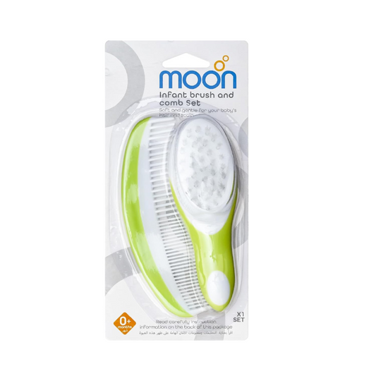 MOON Ergonomic Infant Brush Comb Set Grooming Set for Baby/Kids, Piece of 2