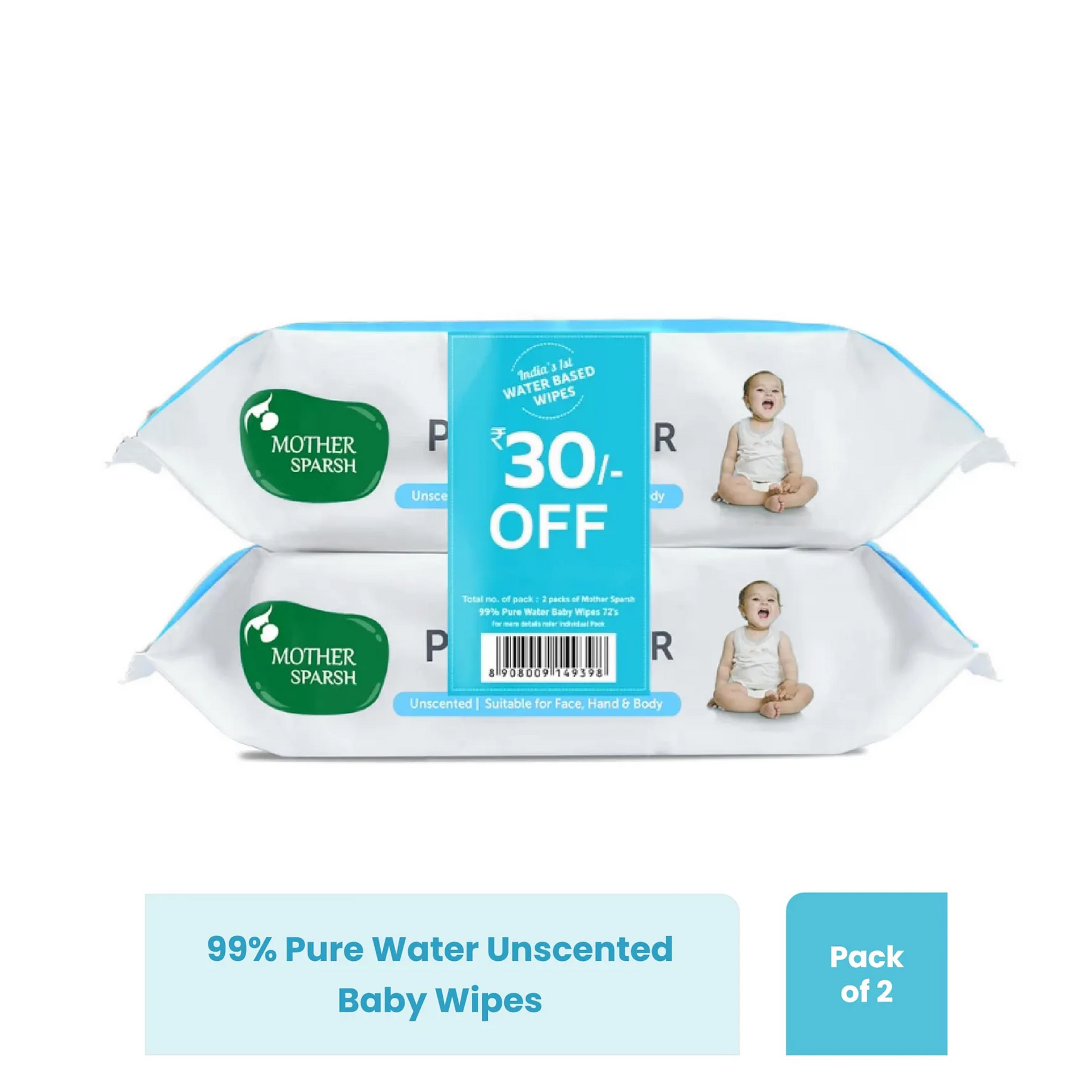 Mother Sparsh 99% Pure Water (Unscented Baby Wipes) - Super Thick Fabric