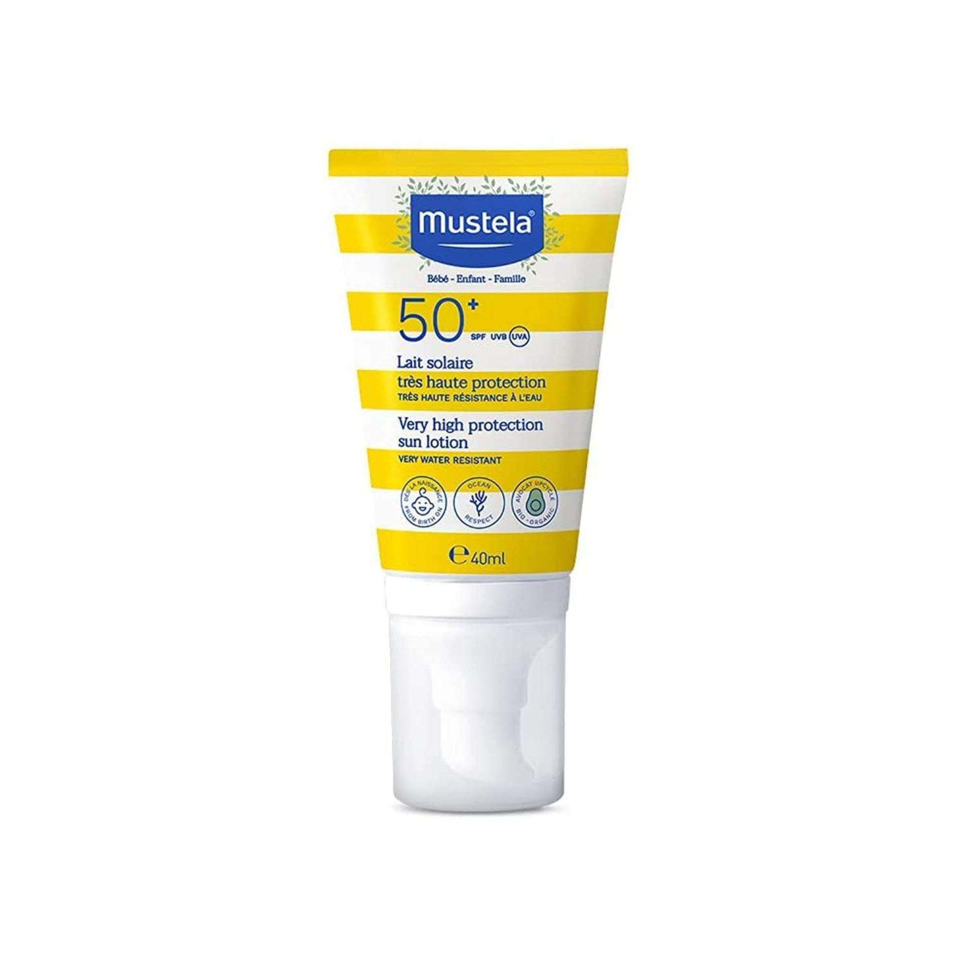 Mustela Sunscreen SPF 50 , Broad Spectrum Protection for Sensitive Skin, Water Resistant Formula for Babies and Adults