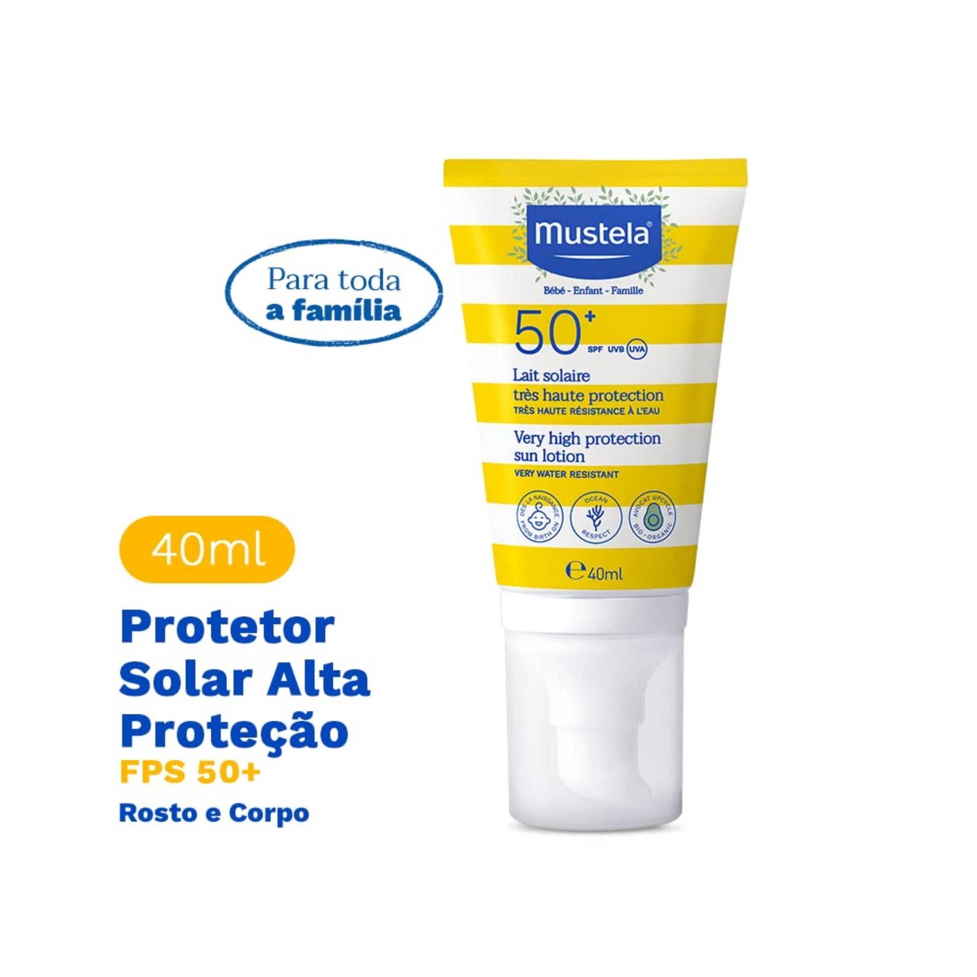 Mustela Sunscreen SPF 50 , Broad Spectrum Protection for Sensitive Skin, Water Resistant Formula for Babies and Adults