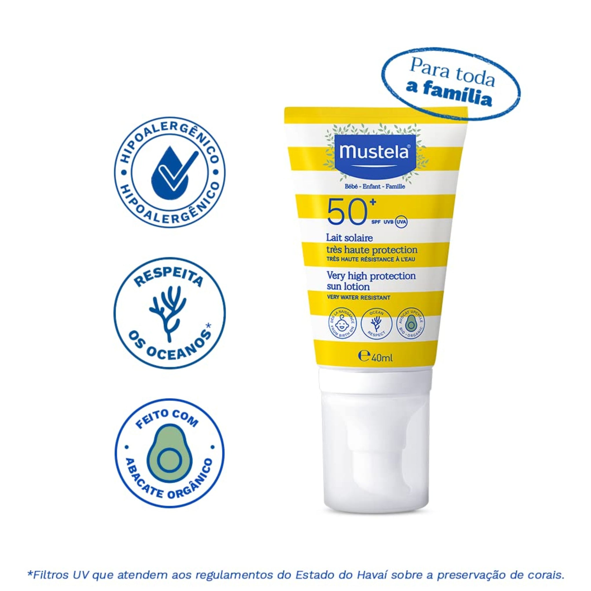 Mustela Sunscreen SPF 50 , Broad Spectrum Protection for Sensitive Skin, Water Resistant Formula for Babies and Adults