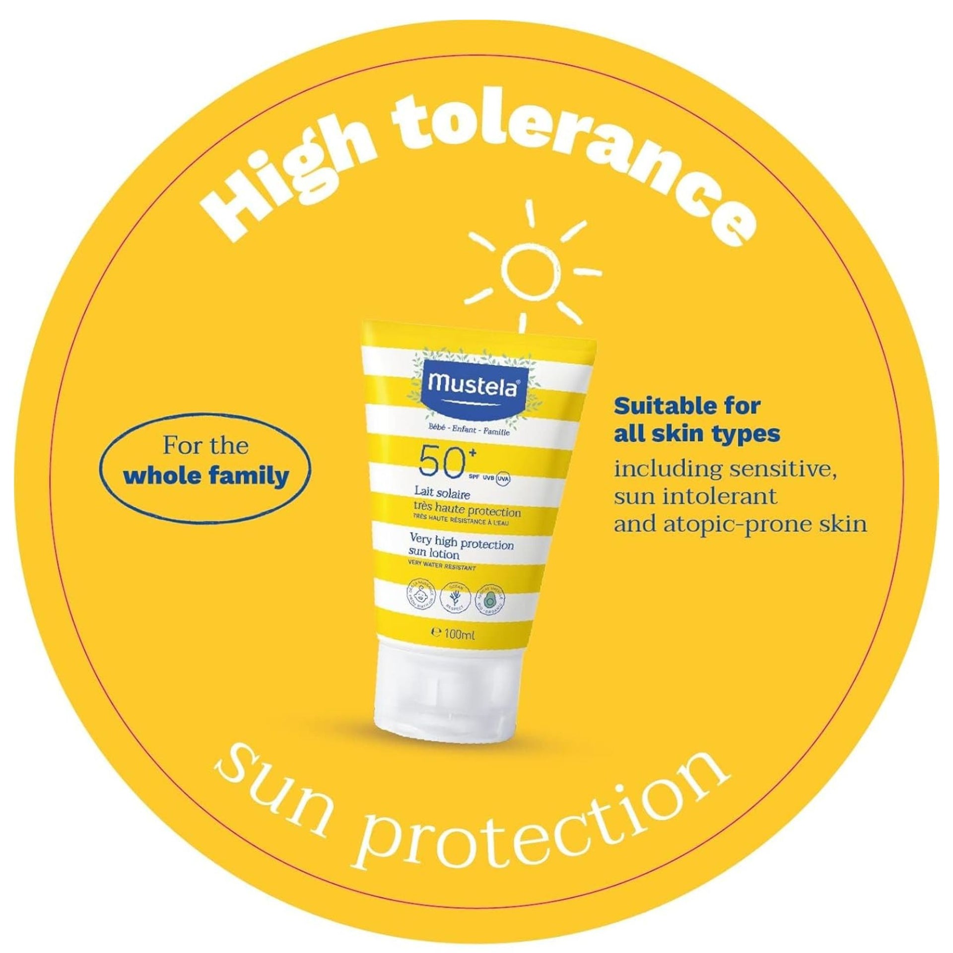 Mustela Sunscreen SPF 50 , Broad Spectrum Protection for Sensitive Skin, Water Resistant Formula for Babies and Adults