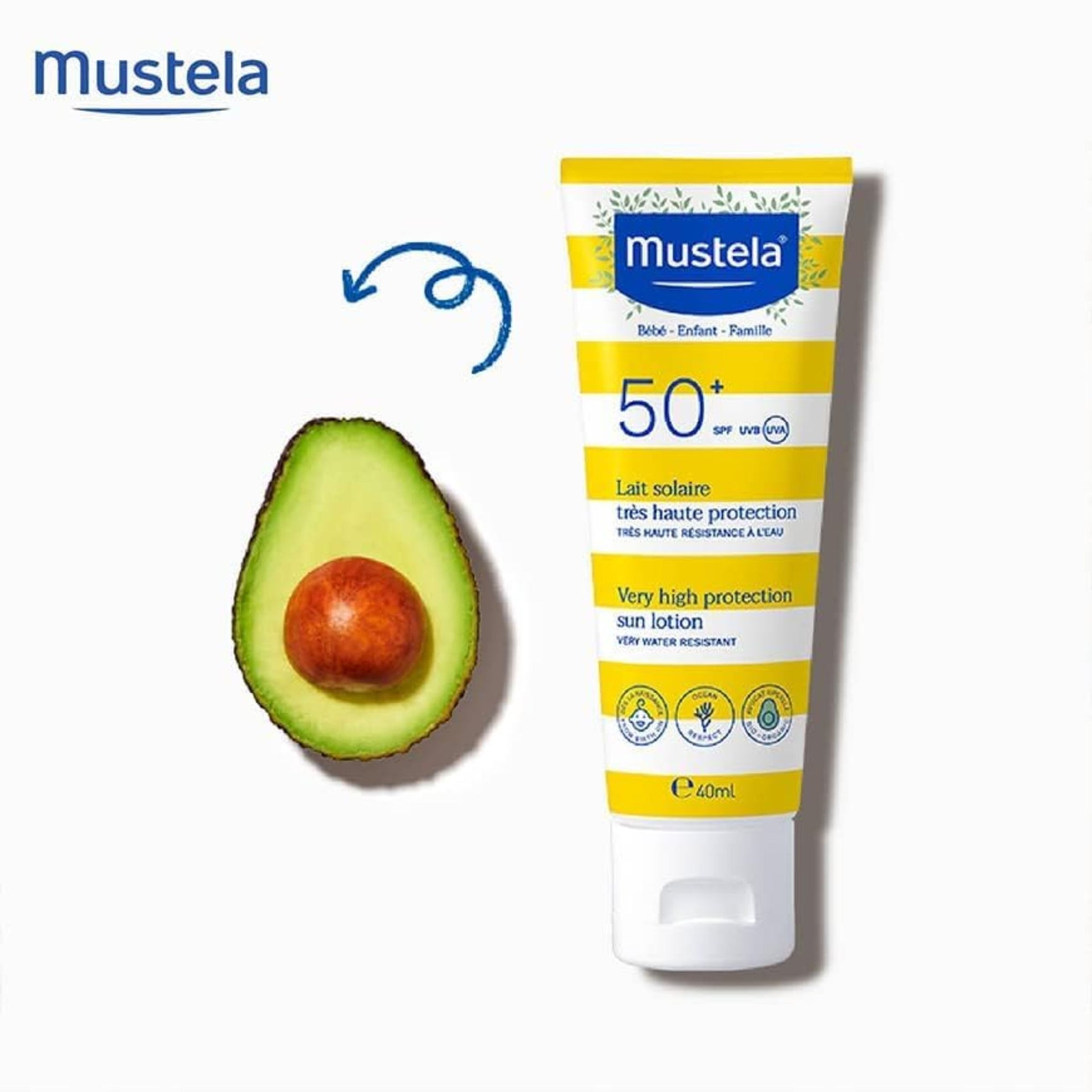 Mustela Sunscreen SPF 50 , Broad Spectrum Protection for Sensitive Skin, Water Resistant Formula for Babies and Adults