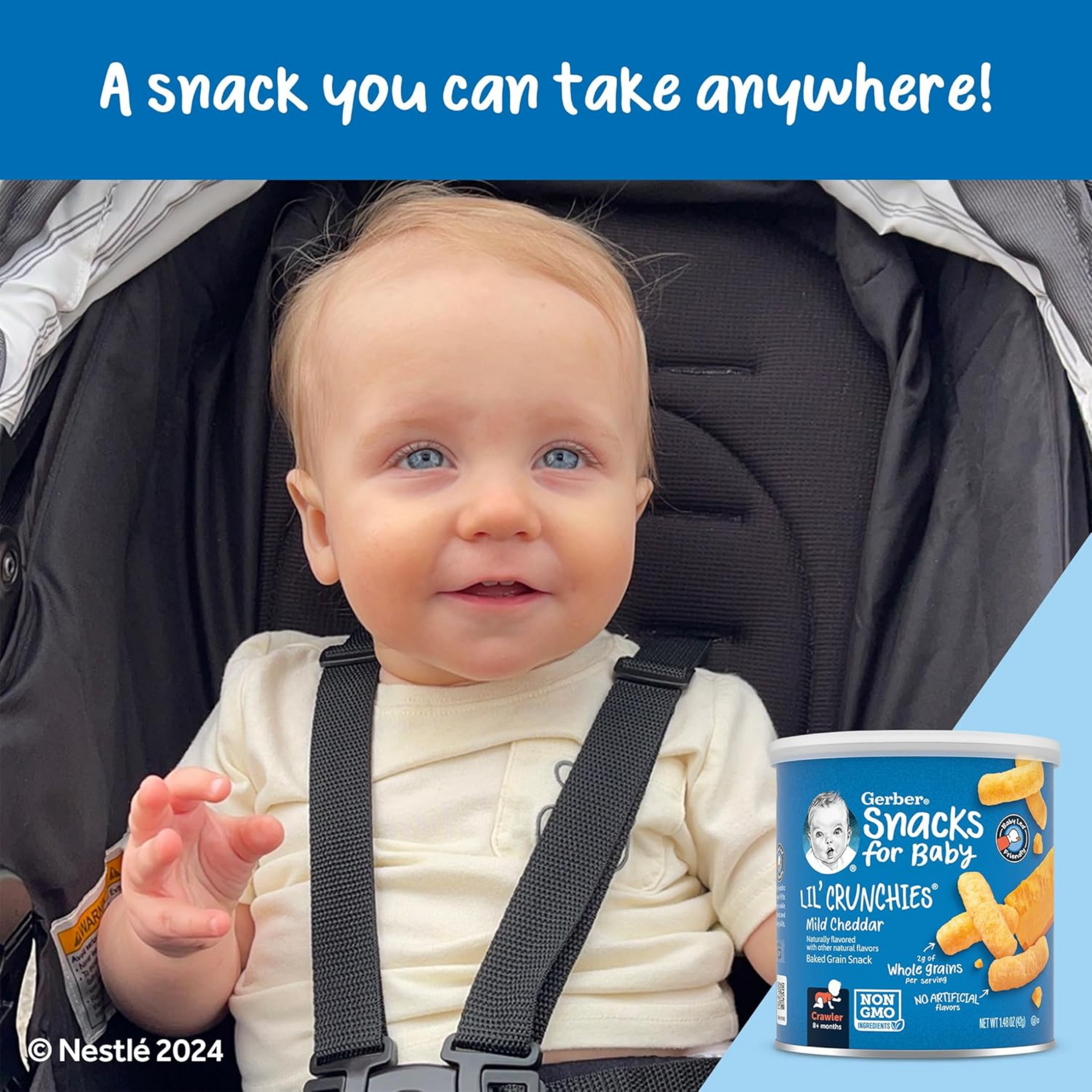 Gerber, Snacks for Baby, Lil' Crunchies, Baked Grain Snack, 8+ Months, Mild Cheddar, 1.48 oz (42 g)