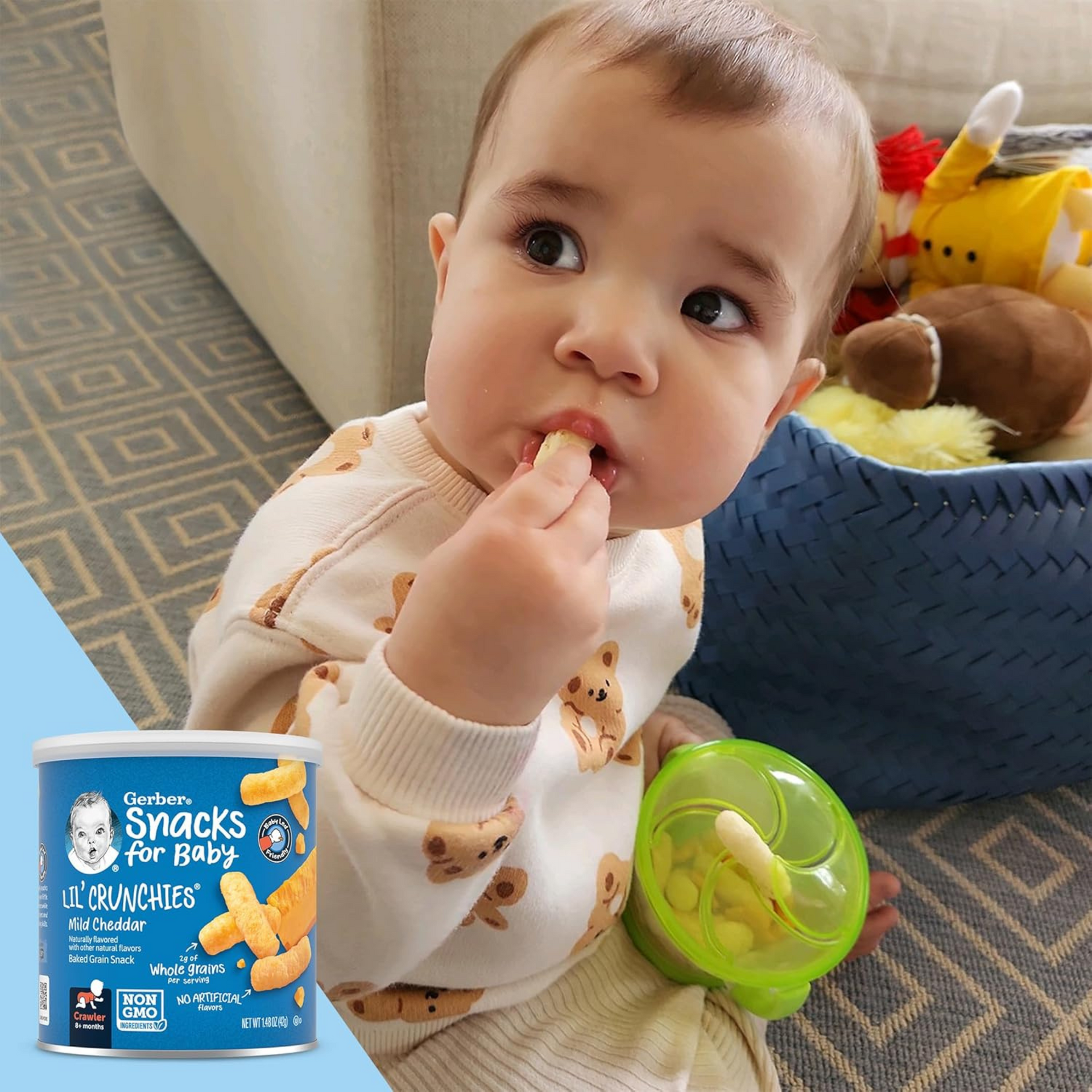 Gerber, Snacks for Baby, Lil' Crunchies, Baked Grain Snack, 8+ Months, Mild Cheddar, 1.48 oz (42 g)