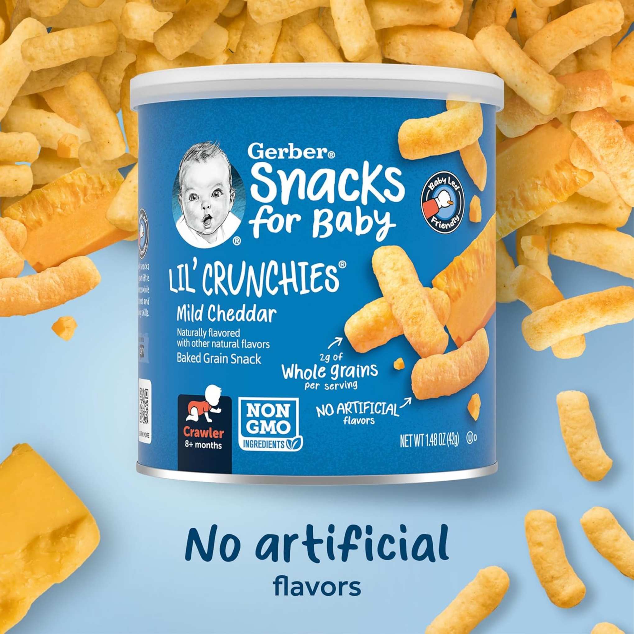 Gerber, Snacks for Baby, Lil' Crunchies, Baked Grain Snack, 8+ Months, Mild Cheddar, 1.48 oz (42 g)