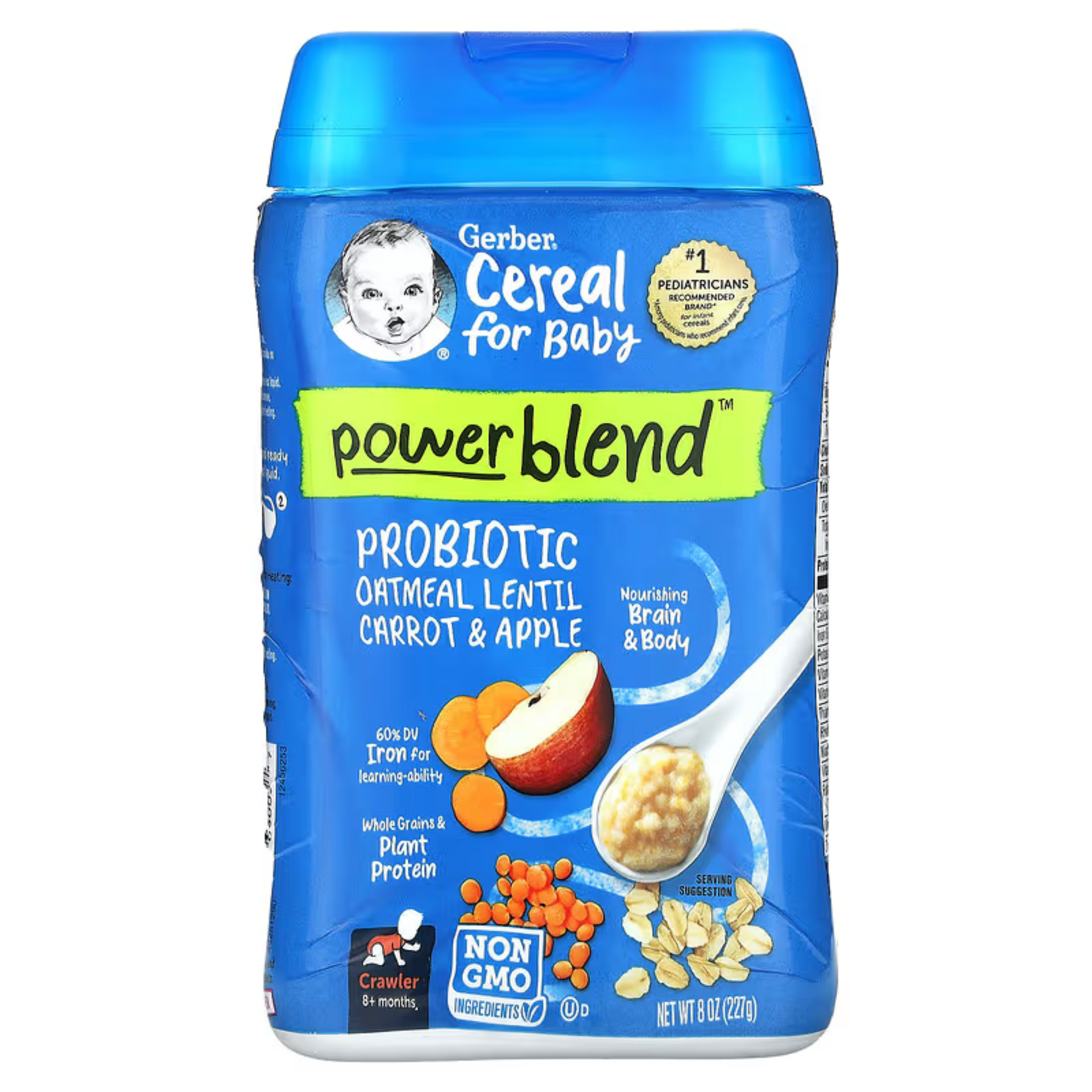 Gerber, Cereal for Baby, Power Blend, 8+ Months, Probiotic Oatmeal, Lentil, Carrot & Apple, 8 oz (227 g)