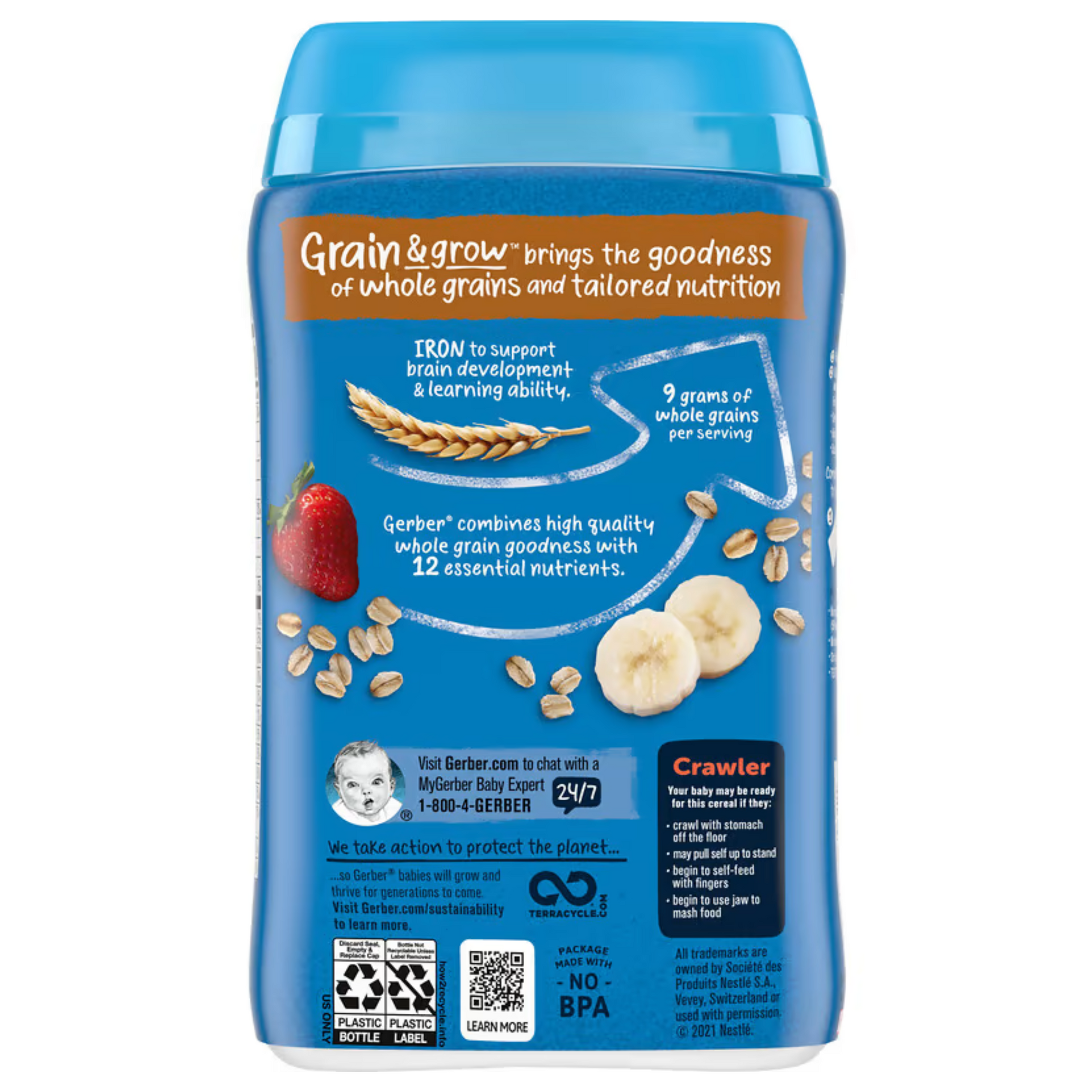 Gerber, Cereal for Baby, Grain & Grow, 8+ Months, Oatmeal Banana Strawberry, 8 oz (227 g)