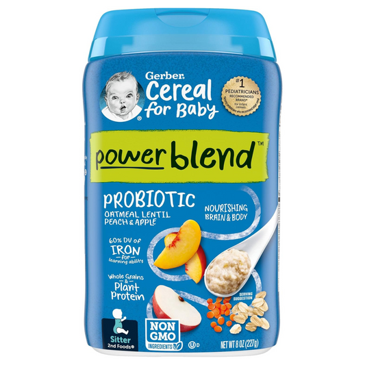 Gerber, Cereal for Baby, Power Blend, 2nd Foods, Probiotic Oatmeal Lentil, Peach & Apple, 8 oz (227 g)