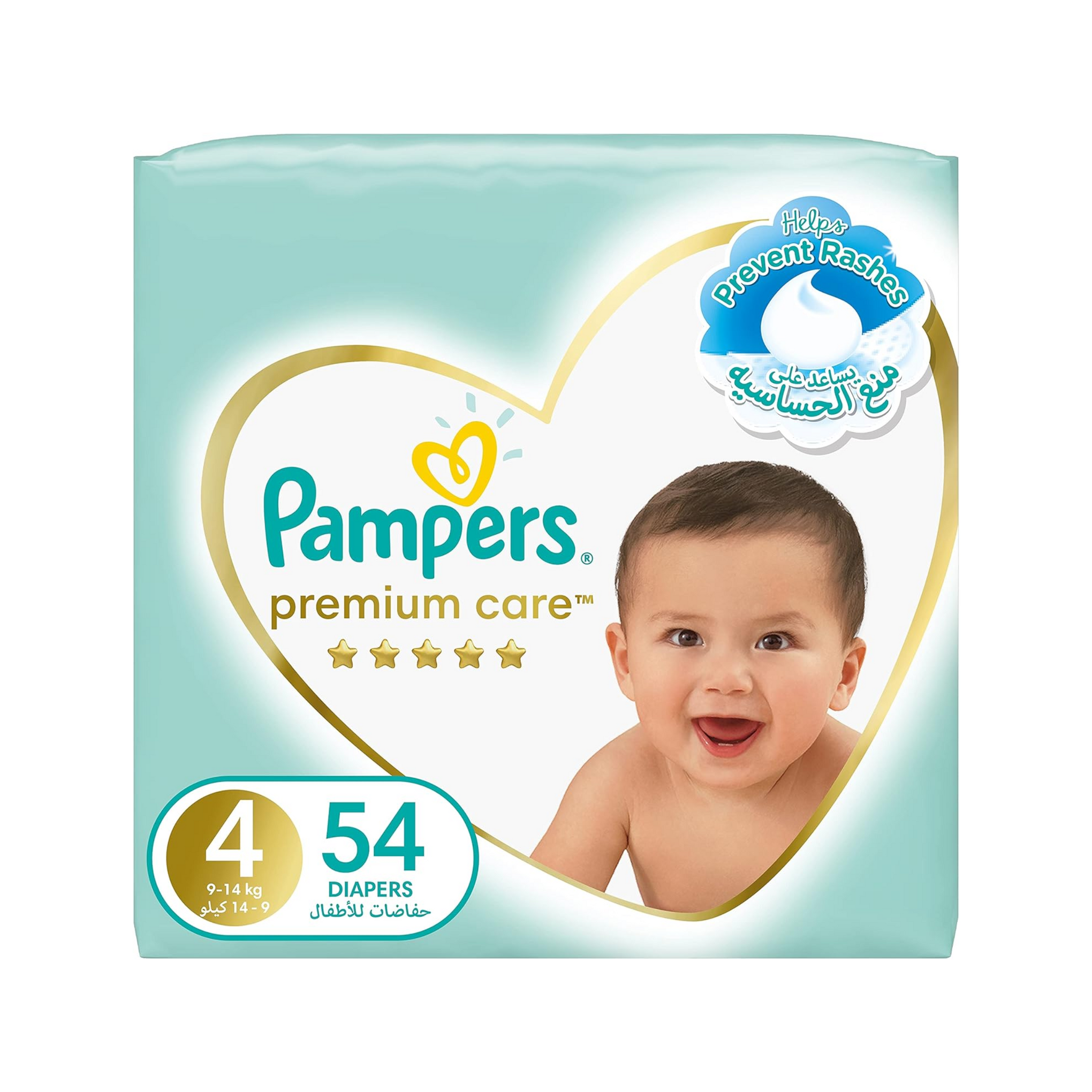 Pampers Premium Care Taped Baby Diapers, Size 4, 9-14 kg, Unique Softest Absorption for Ultimate Skin Protection, 54 Count