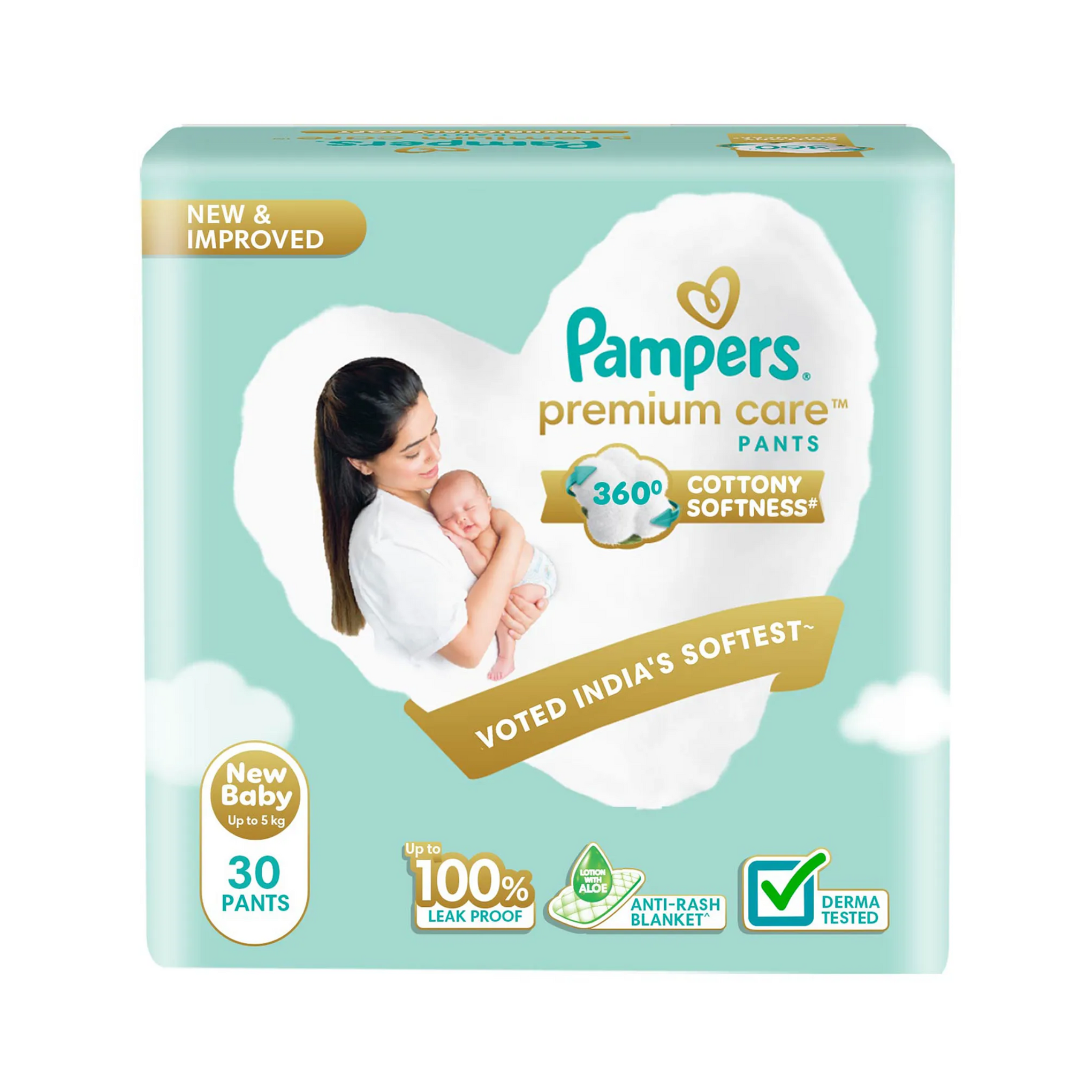 Pampers Premium Care Diaper Pants - New Baby, Up to 5 kg, Lotion with Aloe Vera.