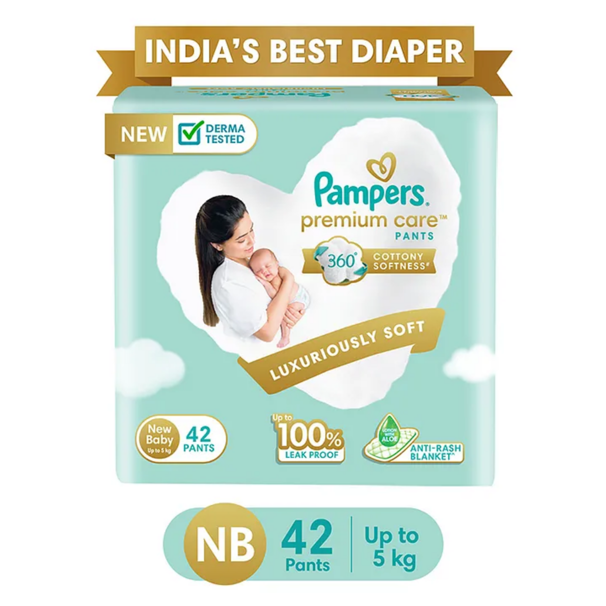 Pampers Premium Care Diaper Pants - New Baby, Up to 5 kg, Lotion with Aloe Vera.