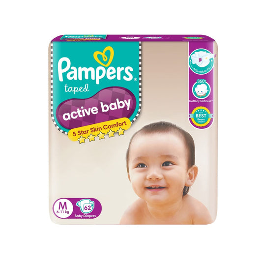 Pampers Active Baby Taped Diapers, Medium size diapers, M(-7-12KG) ,taped style custom fit