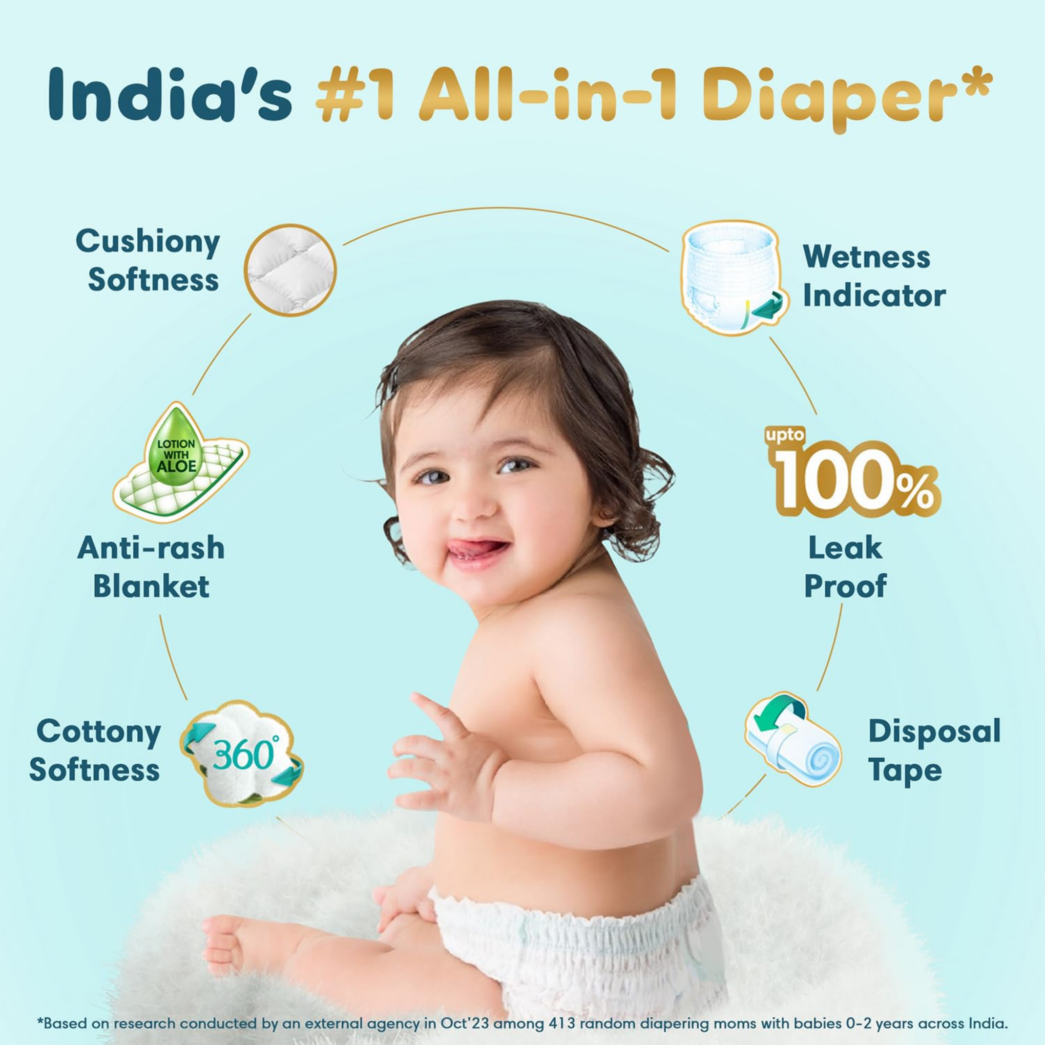 Pampers Premium Care Pant Style Baby Diapers, Large (L-9-14kg) All-in-1 with 360 Cottony Softness Diapers