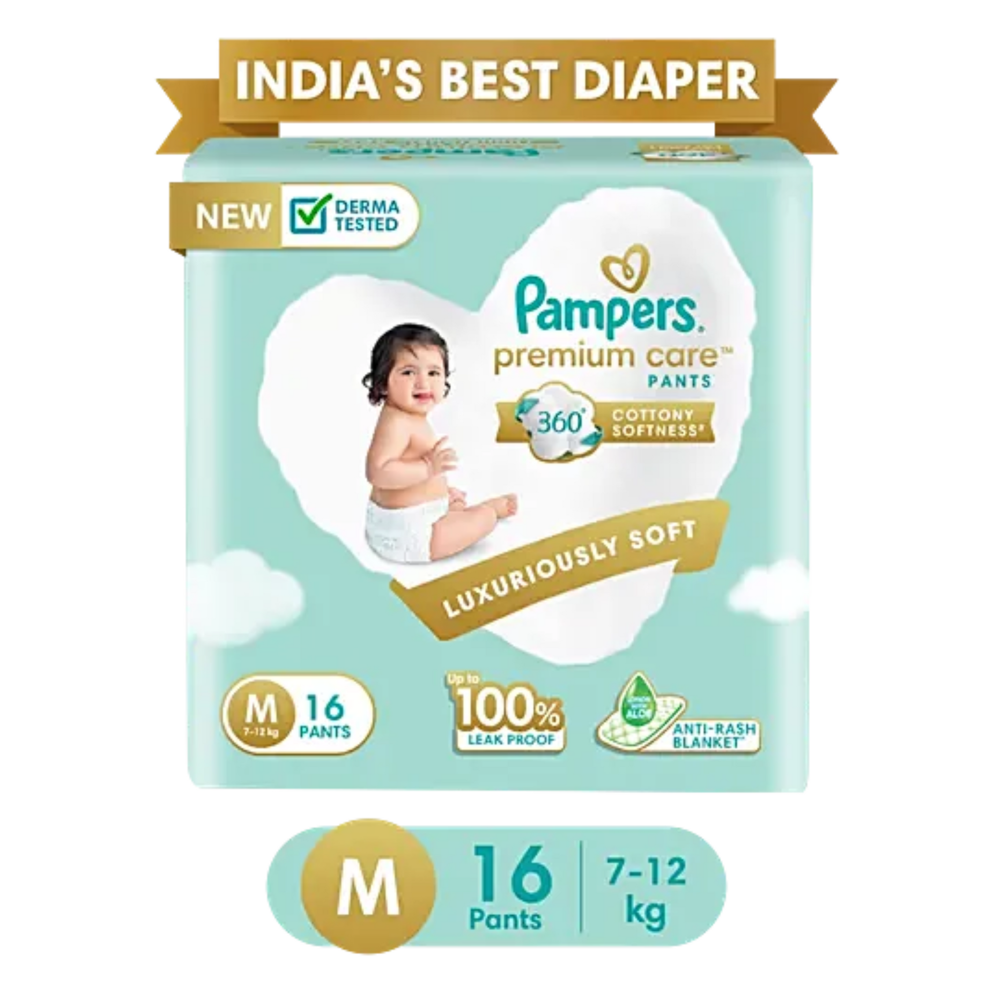 Pampers Premium Care Pants, Medium size baby Diapers, (M-7-12 kg) Softest ever Pampers Pants