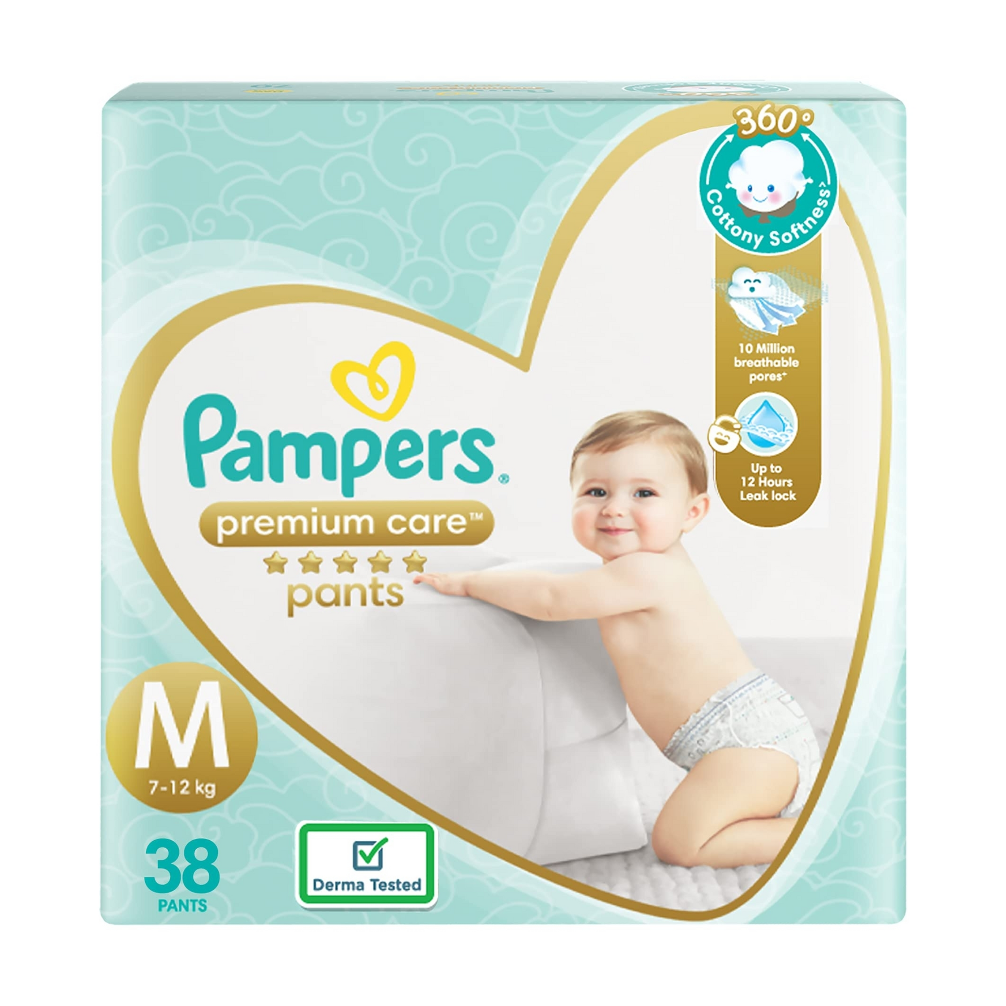 Pampers Premium Care Pants, Medium size baby Diapers, (M-7-12 kg) Softest ever Pampers Pants