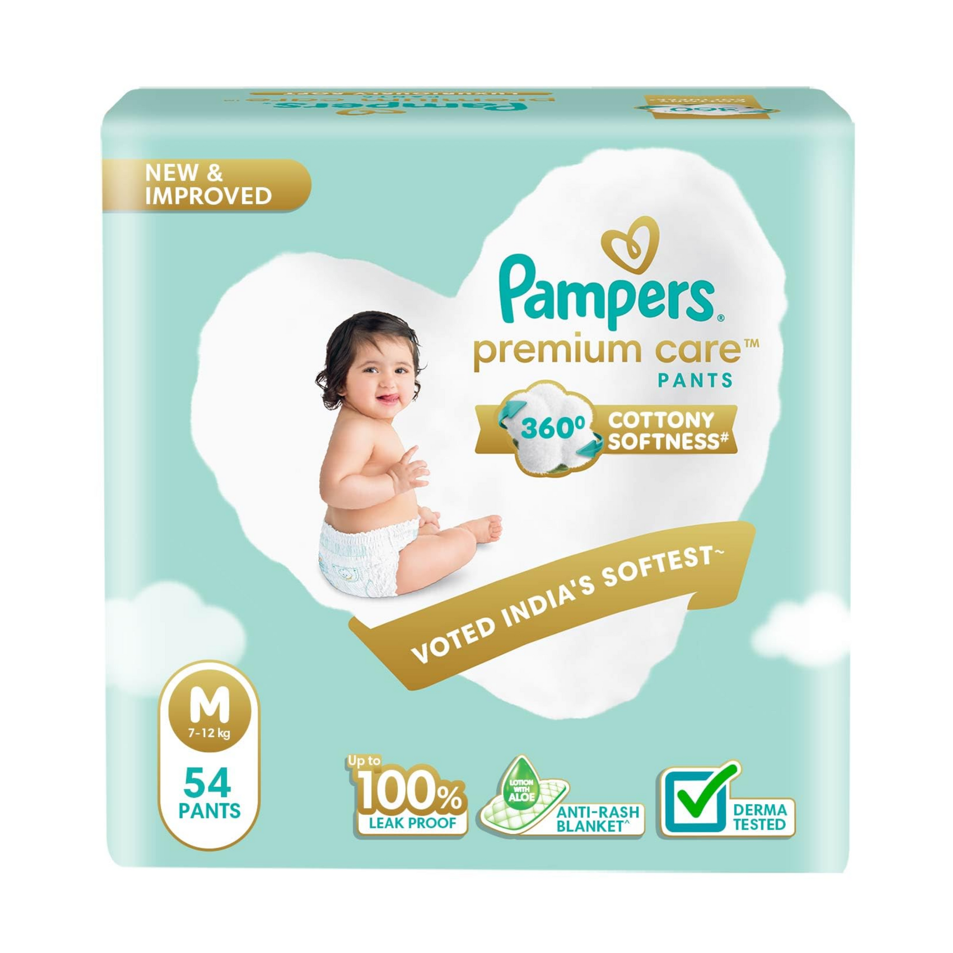 Pampers Premium Care Pants, Medium size baby Diapers, (M-7-12 kg) Softest ever Pampers Pants