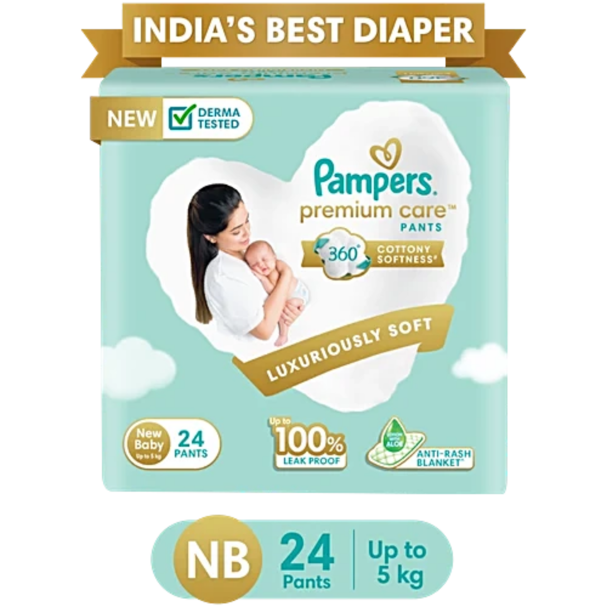 Pampers Premium Care Diaper Pants - New Baby, Up to 5 kg, Lotion with Aloe Vera.