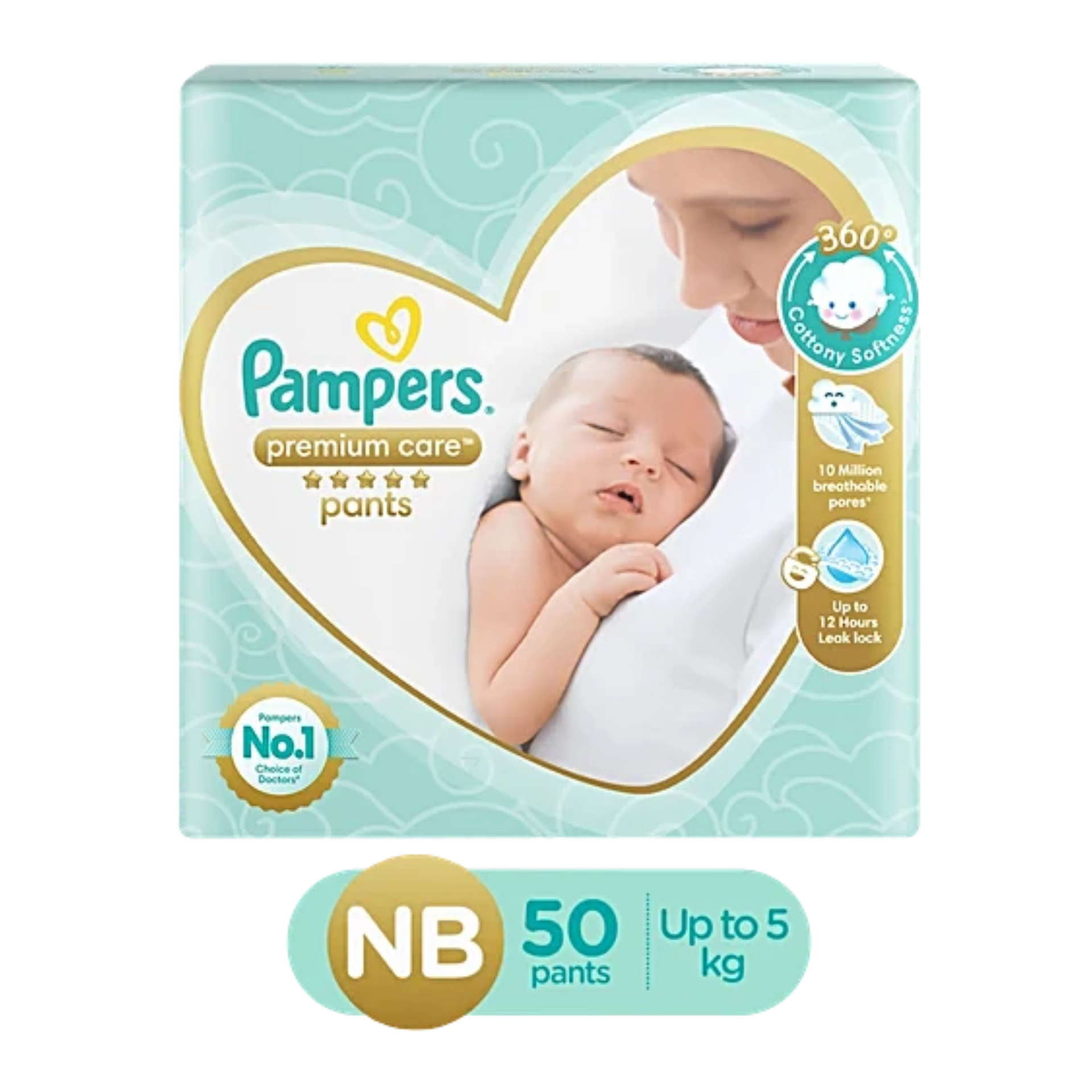 Pampers Premium Care Diaper Pants - New Baby, Up to 5 kg, Lotion with Aloe Vera.