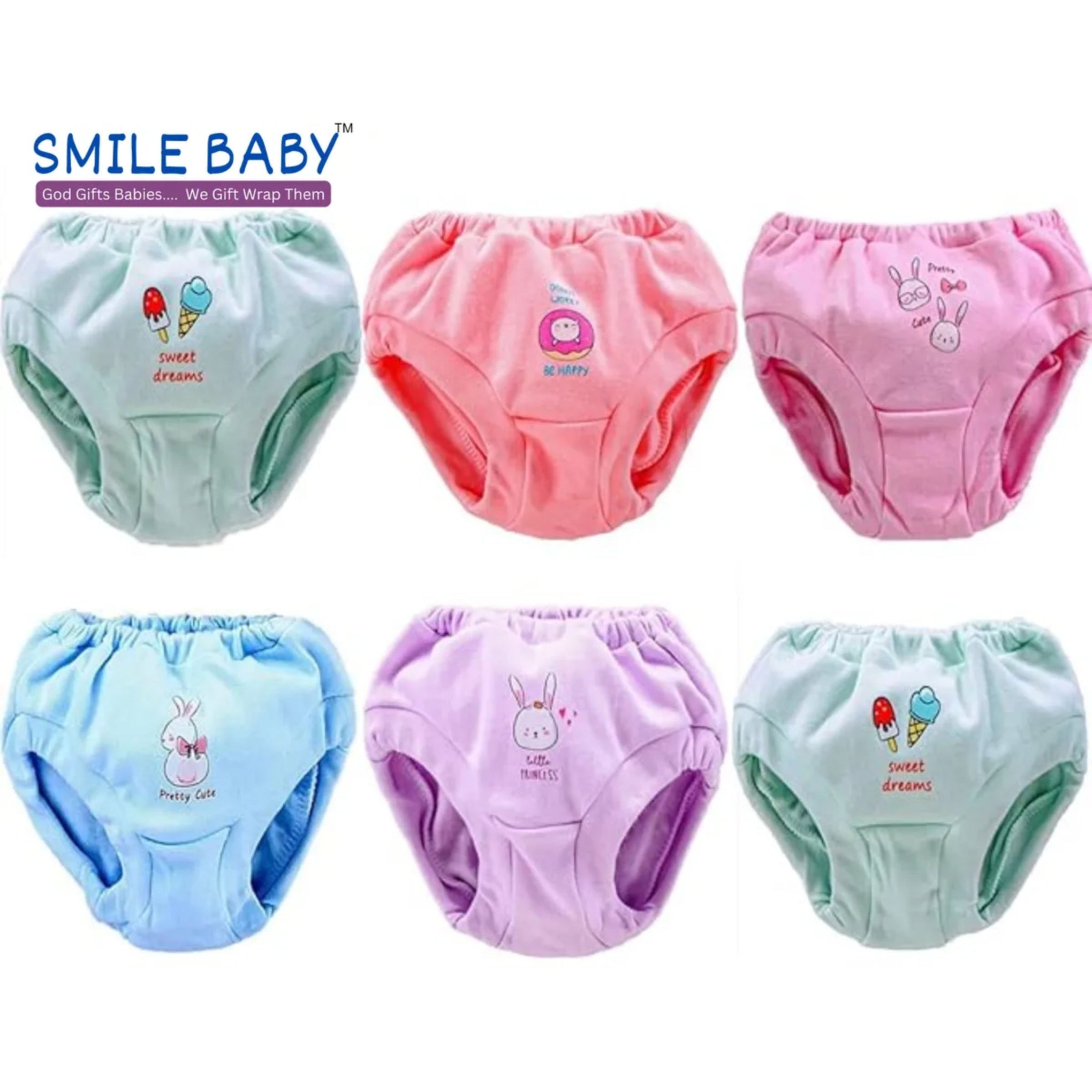 SMILE BABY Unisex Cotton Panties (Pack of 6).