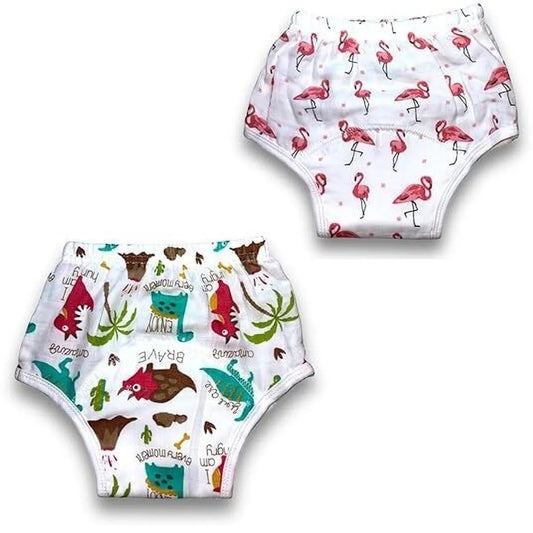 SMILE BABY Unisex-Baby Muslin Cotton Padded Underwear/Potty Training Pant Pack of 2. *(Print Design as per The Availability)* (0-3 Months)