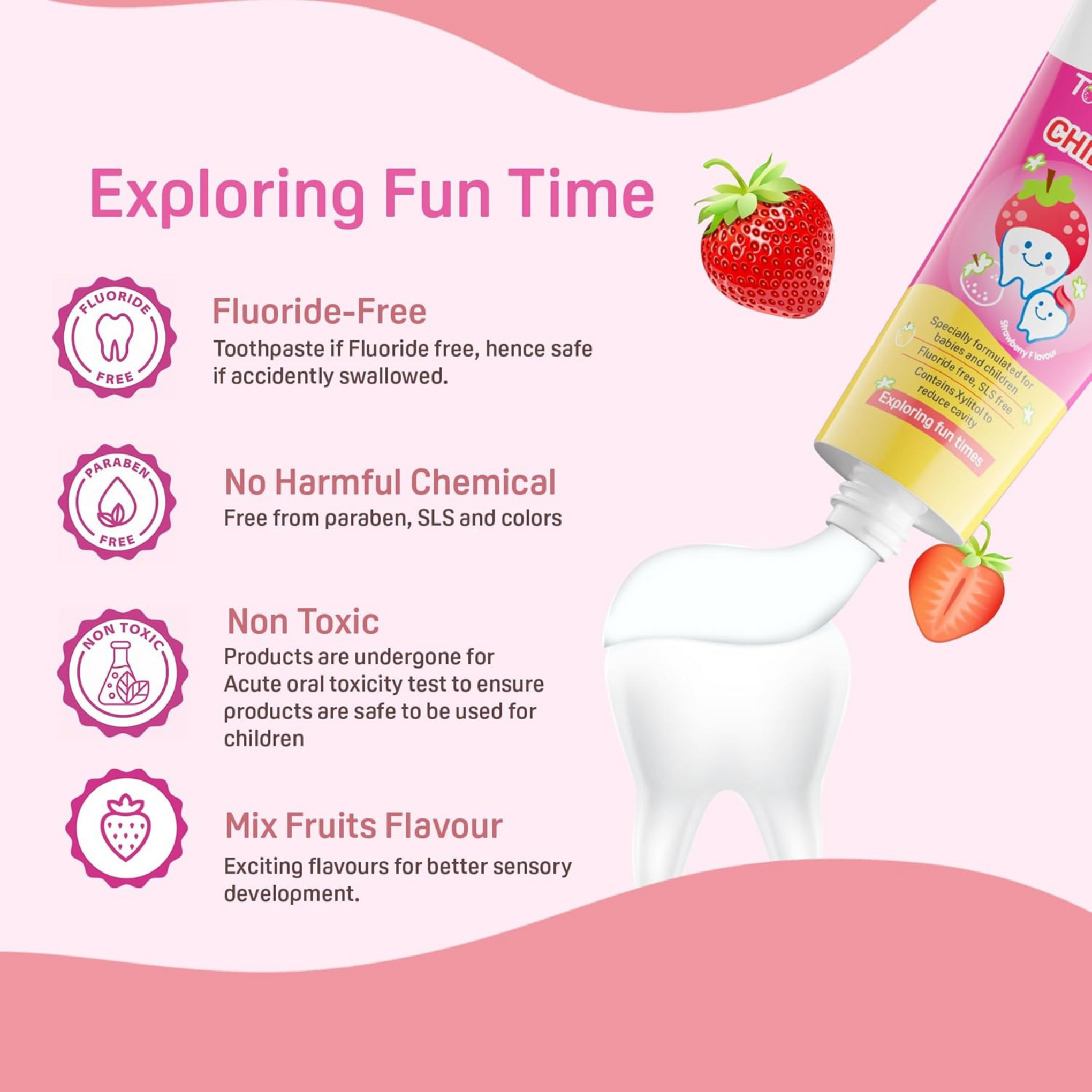 Pigeon Strawberry Toothpaste, For Babies And Children,Fluroide -Free,Sls Free,Color Free,Paraben Free, Ph Friendly,45 G, Deep clean