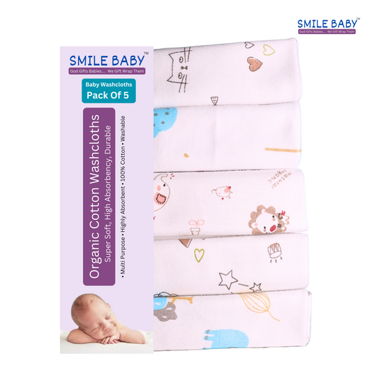 Smile Baby Face Napkin for New Born | Washable, Reusable Extra Soft Baby Face Napkin (5 pieces) White Color Pack of 1