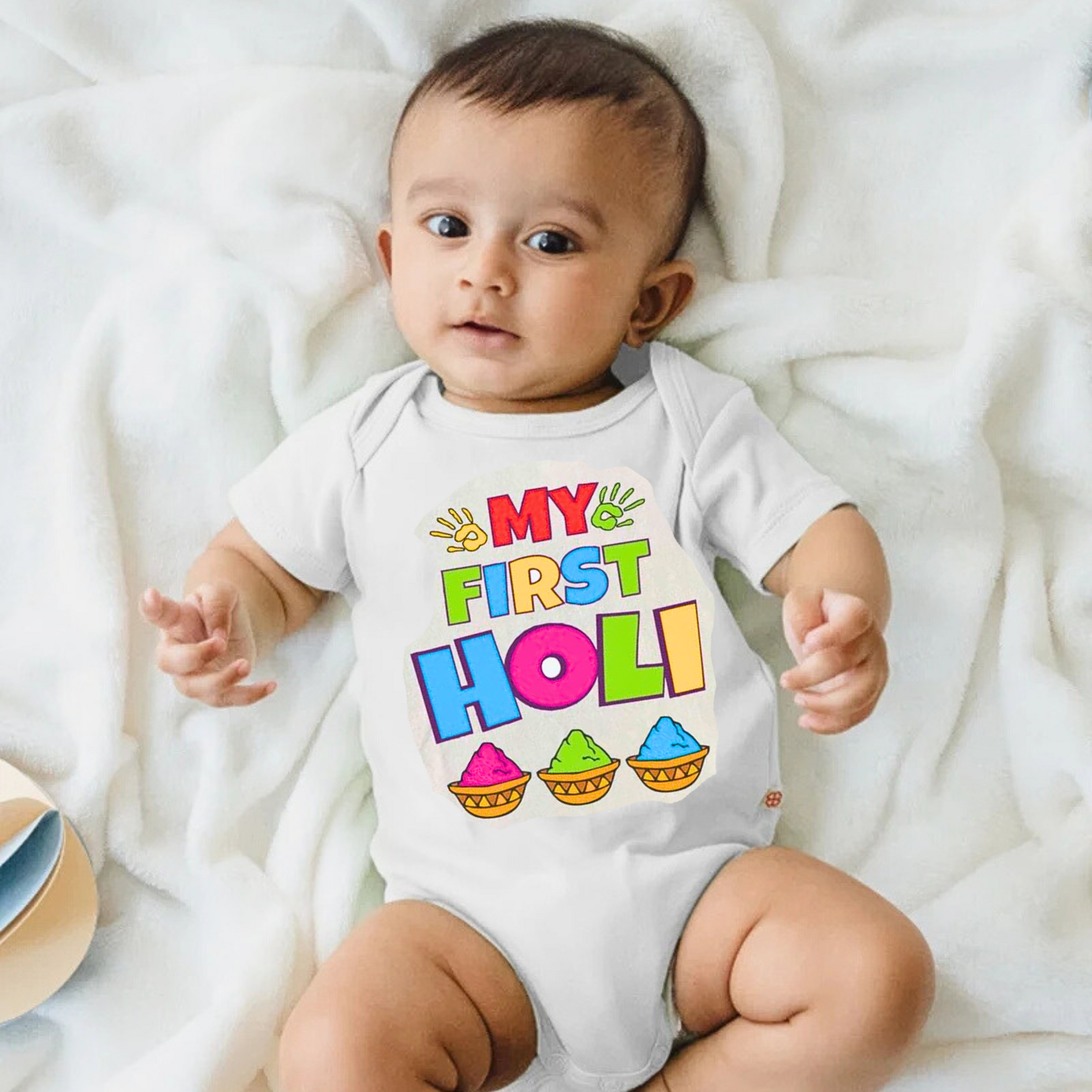 Smile Baby Baby’s First Holi Bodysuit Rompers | Holi Celebration Cotton Romper | 0m to 6 Month Baby Boys And Girls Bodysuit Rompers