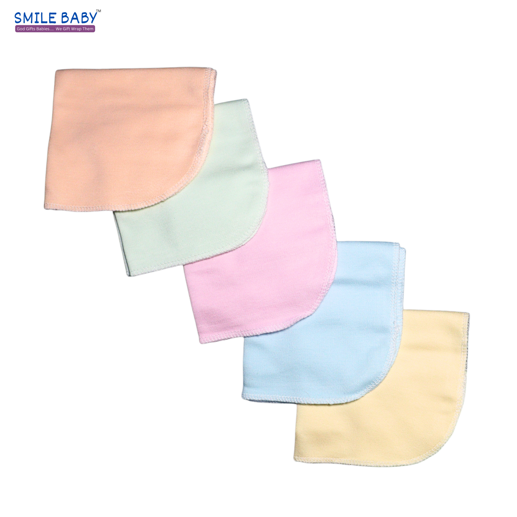 Smile Baby Washcloth for New Born 100% Hosiery Cotton/Reusable Extra Soft Face Towels washcloth for Babies (5 pieces) Color may vary (Pack of 1)