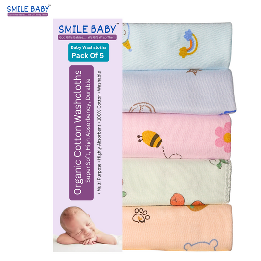 Smile Baby Face Napkin for New Born | Washable, Reusable Extra Soft Baby Face Napkin (5 pieces) Multi Color Pack of 1