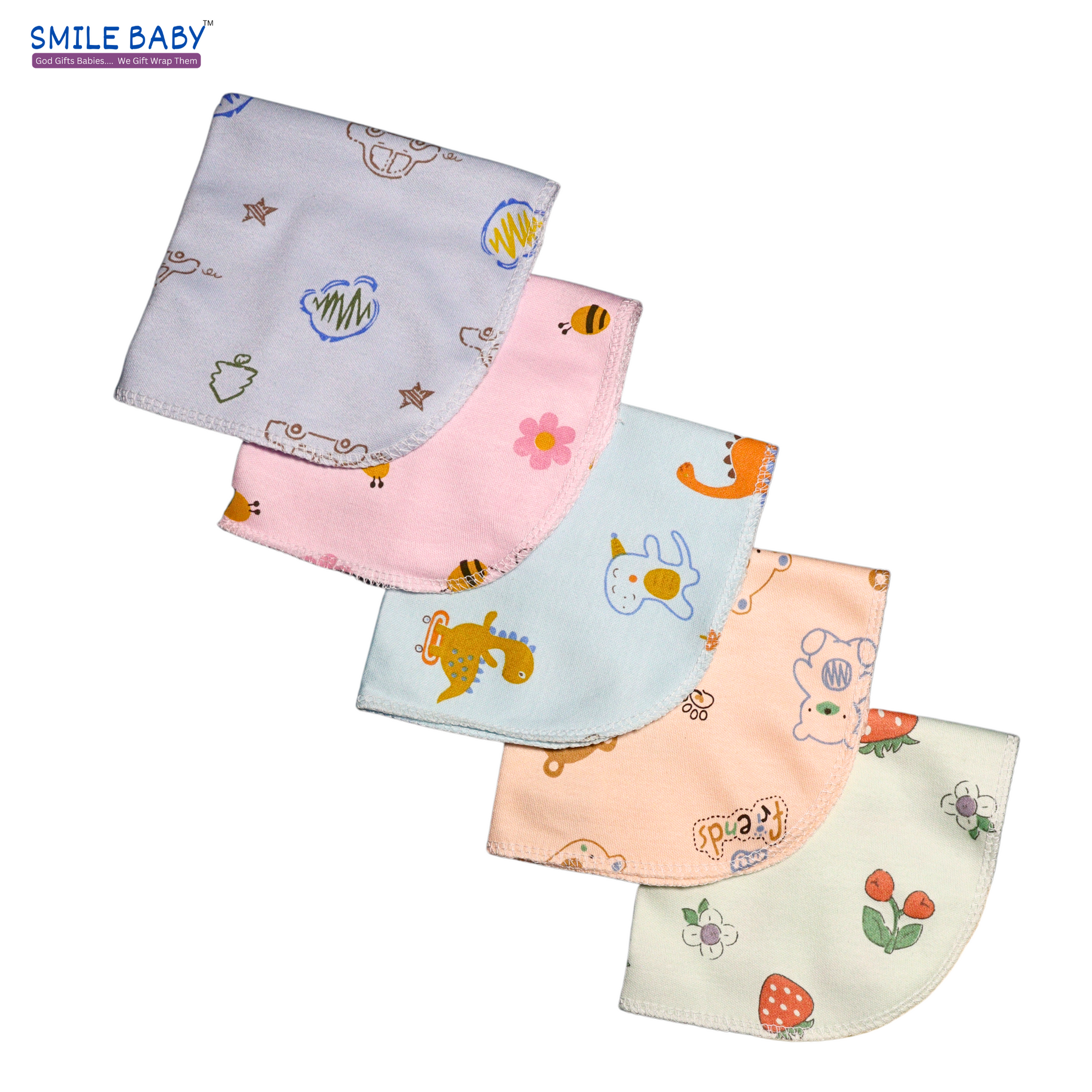 Smile Baby Face Napkin for New Born | Washable, Reusable Extra Soft Baby Face Napkin (5 pieces) Multi Color Pack of 1