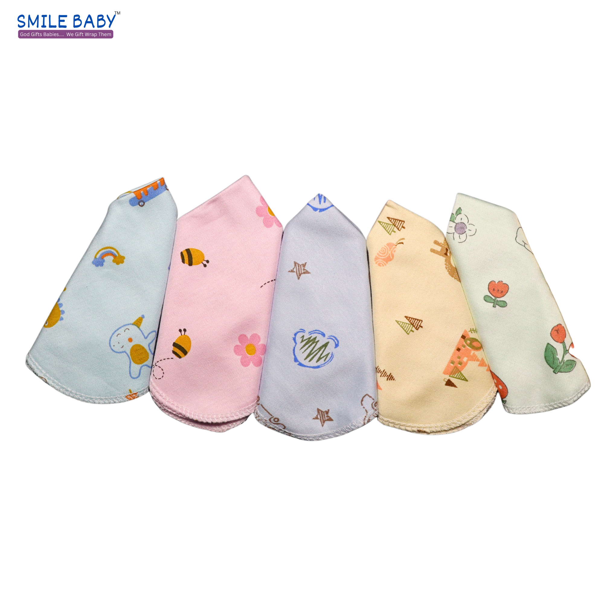Smile Baby Face Napkin for New Born | Washable, Reusable Extra Soft Baby Face Napkin (5 pieces) Multi Color Pack of 1