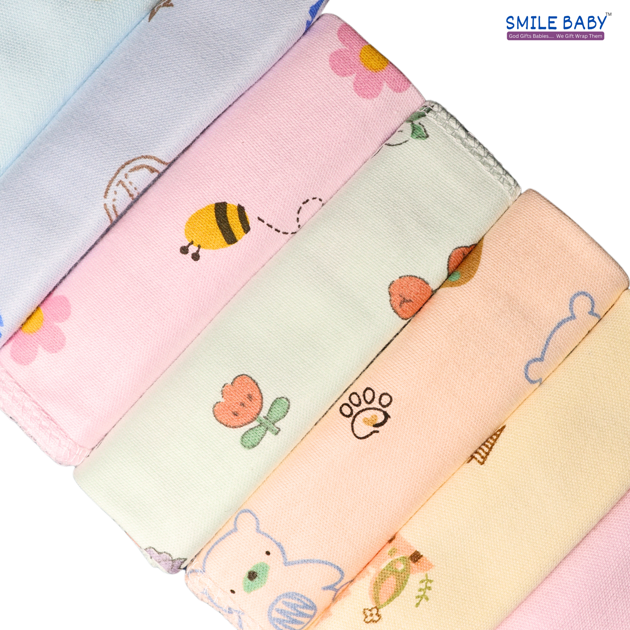 Smile Baby Face Napkin for New Born | Washable, Reusable Extra Soft Baby Face Napkin (7 pieces) Multi Color Pack of 1