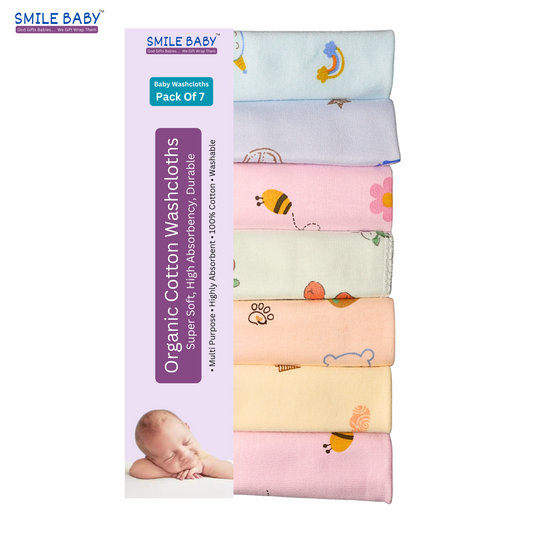 Smile Baby Face Napkin for New Born | Washable, Reusable Extra Soft Baby Face Napkin (7 pieces) Multi Color Pack of 1