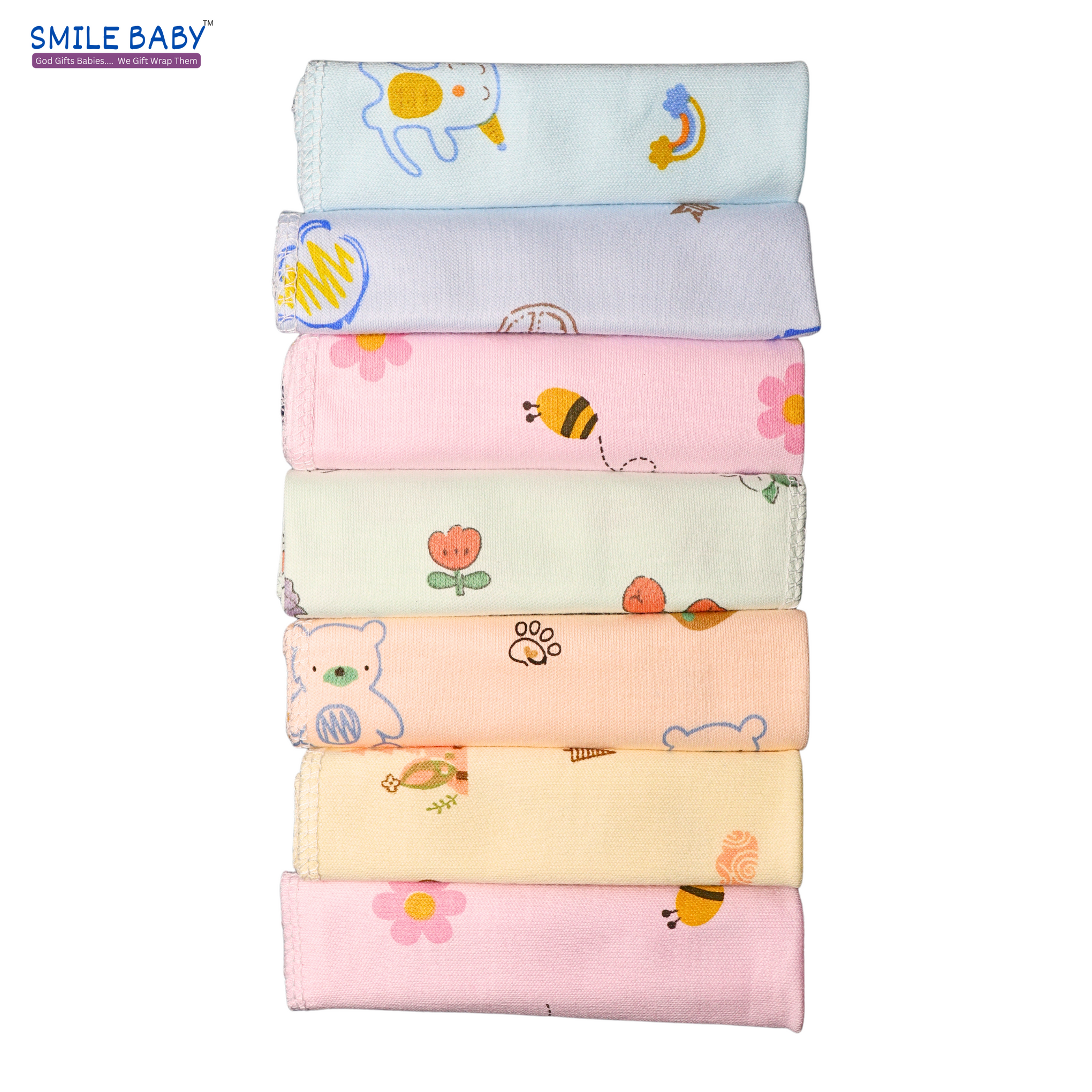 Smile Baby Face Napkin for New Born | Washable, Reusable Extra Soft Baby Face Napkin (7 pieces) Multi Color Pack of 1