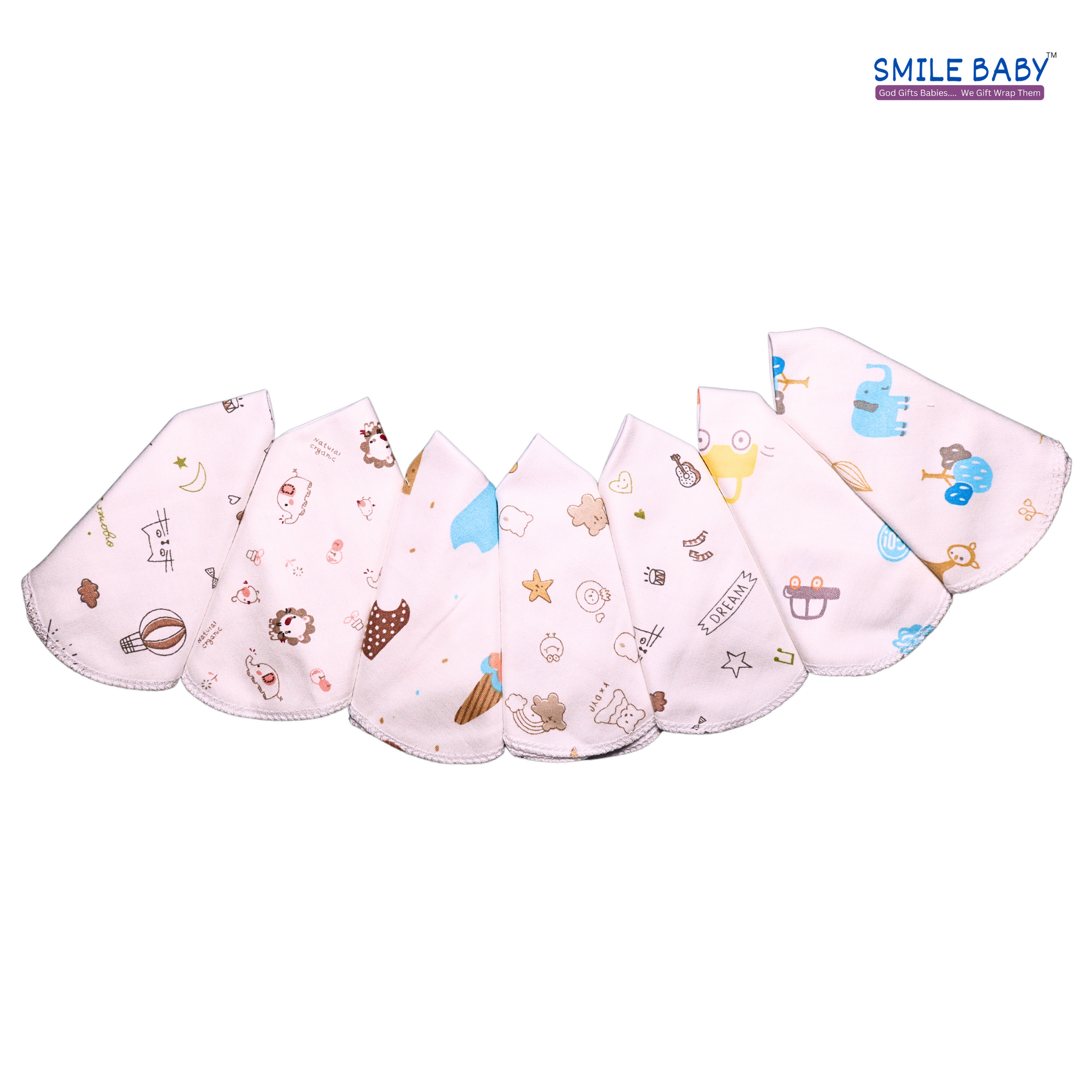 Smile Baby Face Napkin for New Born | Washable, Reusable Extra Soft Baby Face Napkin (7 pieces) White Color Pack of 1