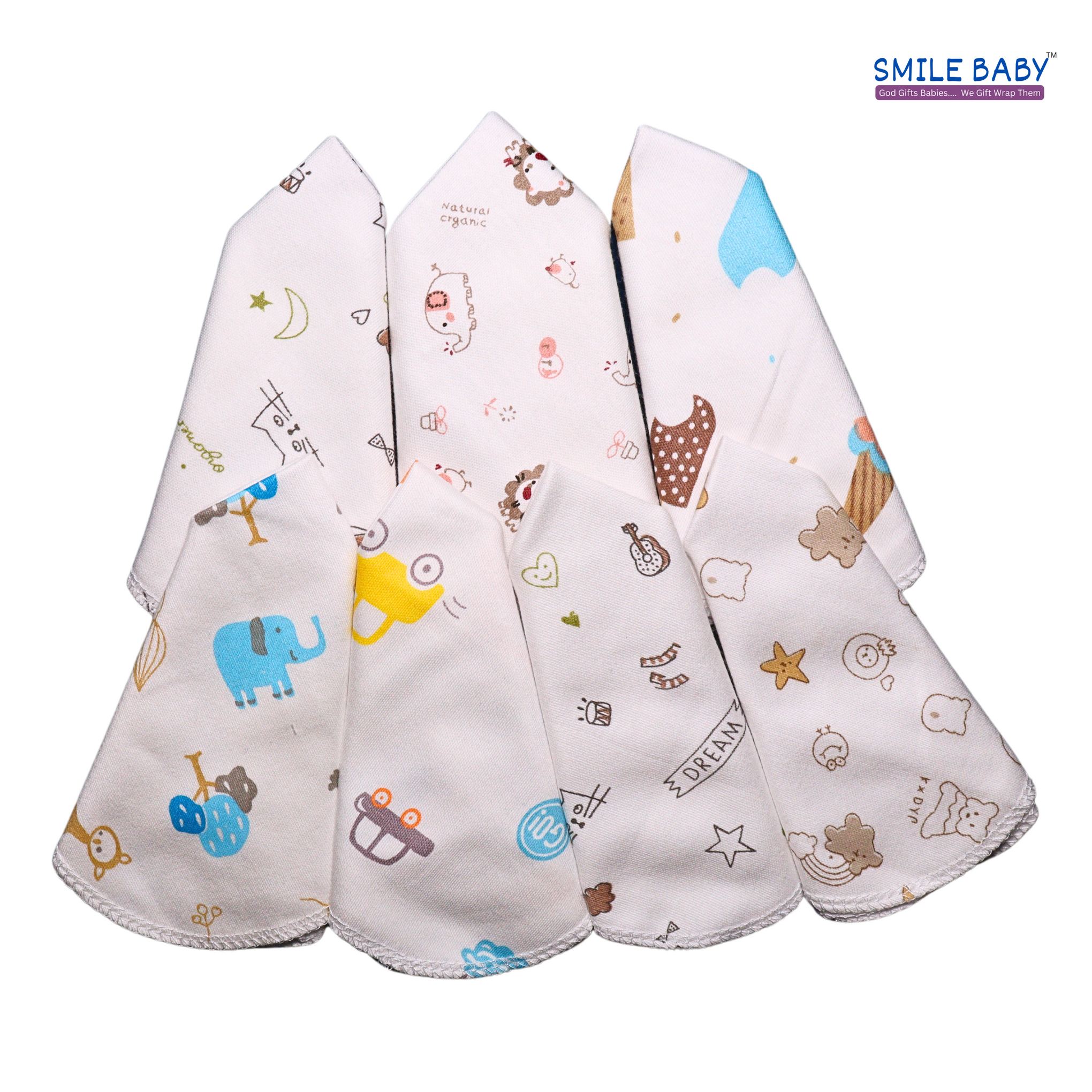 Smile Baby Face Napkin for New Born | Washable, Reusable Extra Soft Baby Face Napkin (7 pieces) White Color Pack of 1