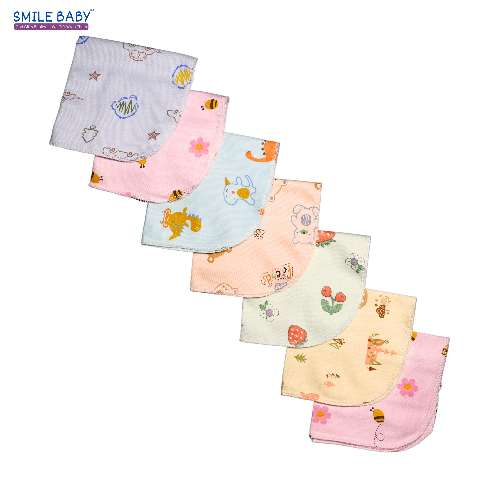Smile Baby Face Napkin for New Born | Washable, Reusable Extra Soft Baby Face Napkin (7 pieces) Multi Color Pack of 1