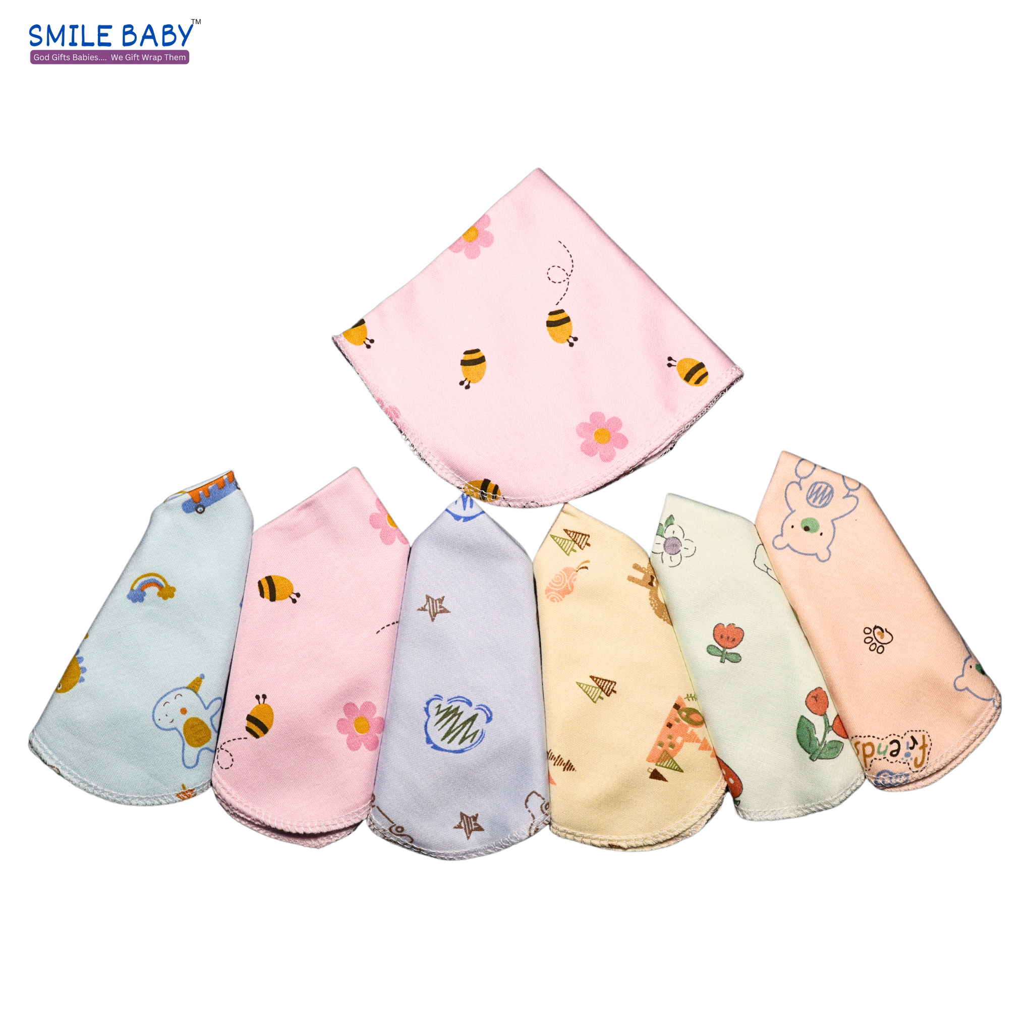 Smile Baby Face Napkin for New Born | Washable, Reusable Extra Soft Baby Face Napkin (7 pieces) Multi Color Pack of 1