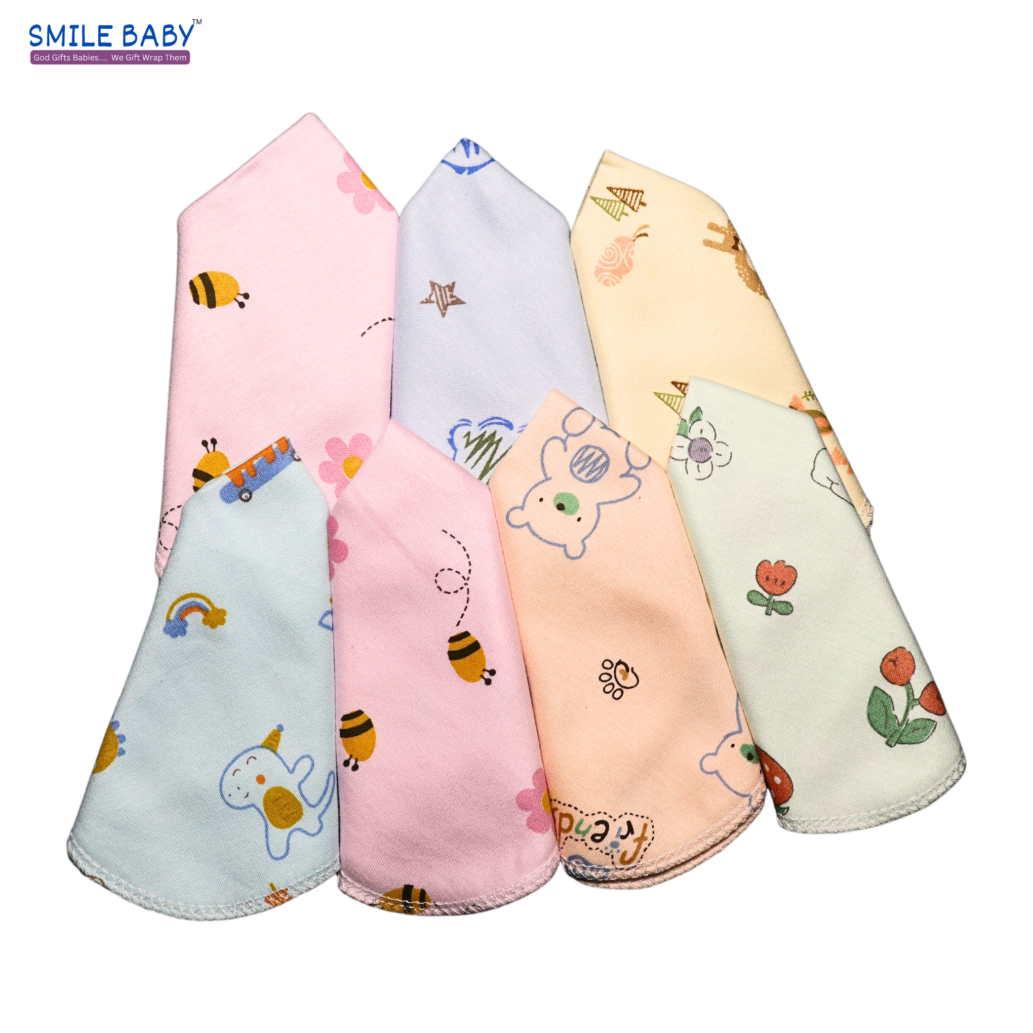 Smile Baby Face Napkin for New Born | Washable, Reusable Extra Soft Baby Face Napkin (7 pieces) Multi Color Pack of 1