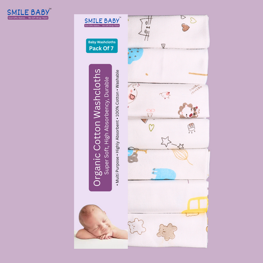 Smile Baby Face Napkin for New Born | Washable, Reusable Extra Soft Baby Face Napkin (7 pieces) White Color Pack of 1