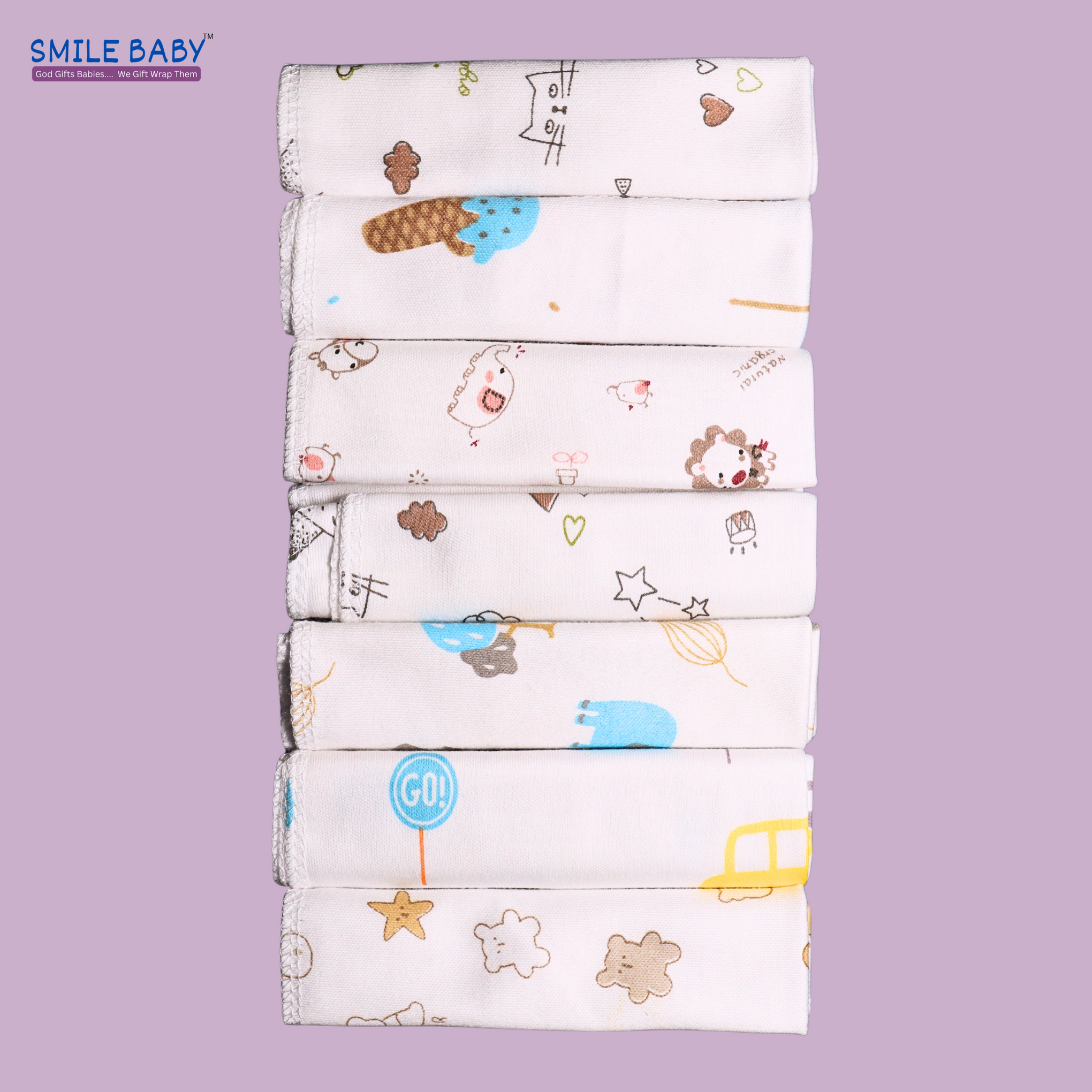 Smile Baby Face Napkin for New Born | Washable, Reusable Extra Soft Baby Face Napkin (7 pieces) White Color Pack of 1